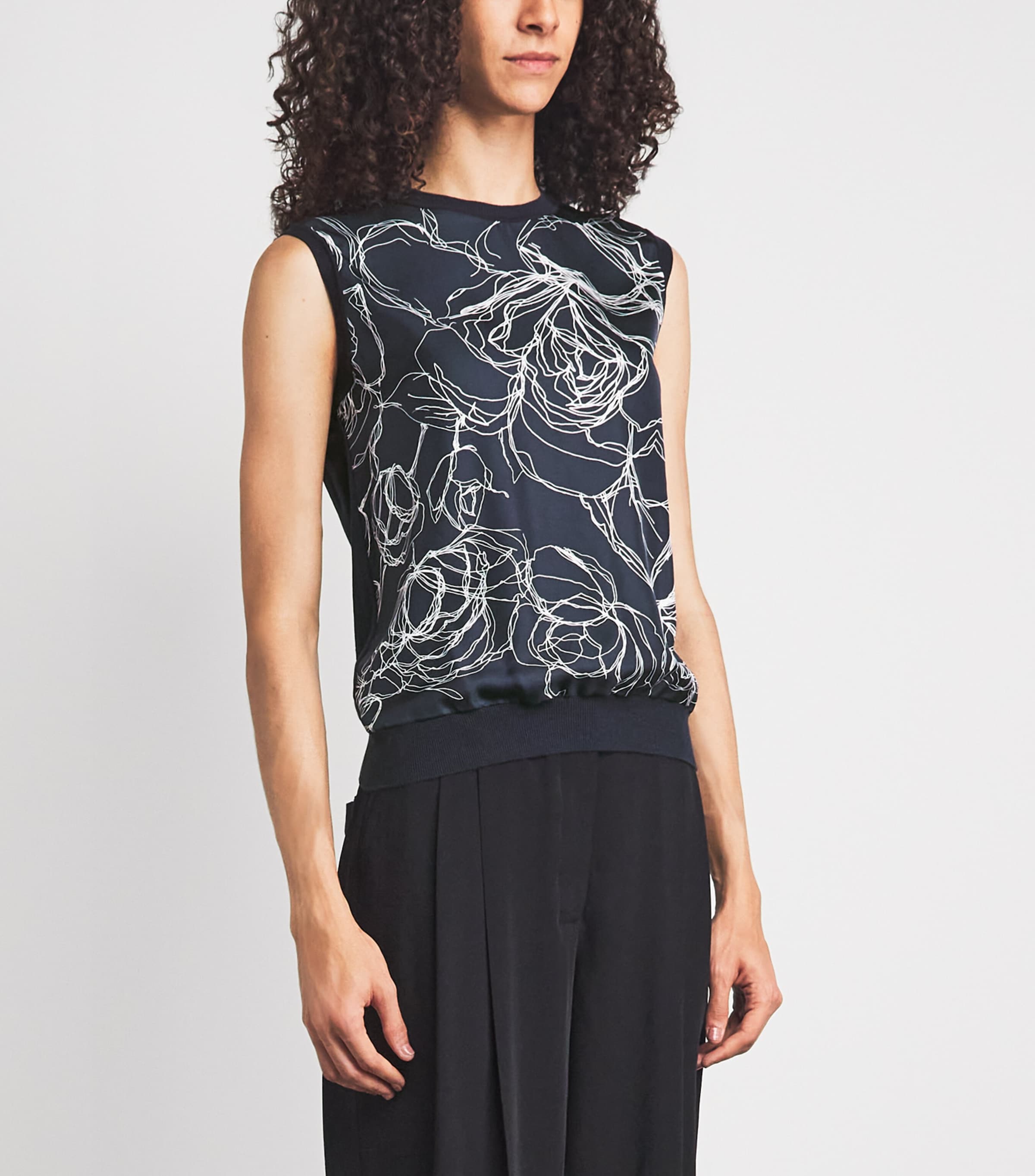 Fabiana Filippi Womens Silk-Blend Floral Sleeveless Blouse Blu Notte Image 4