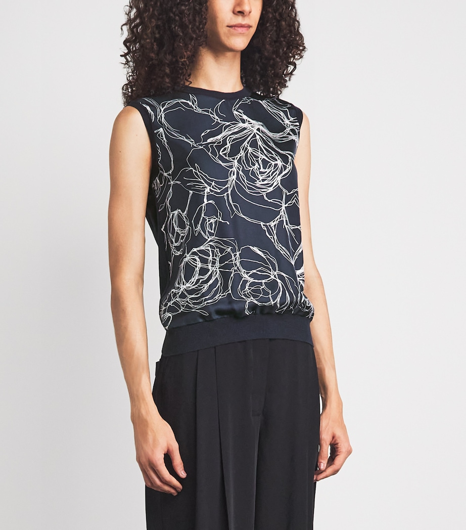 Fabiana Filippi Womens Silk-Blend Floral Sleeveless Blouse Blu Notte Image 4