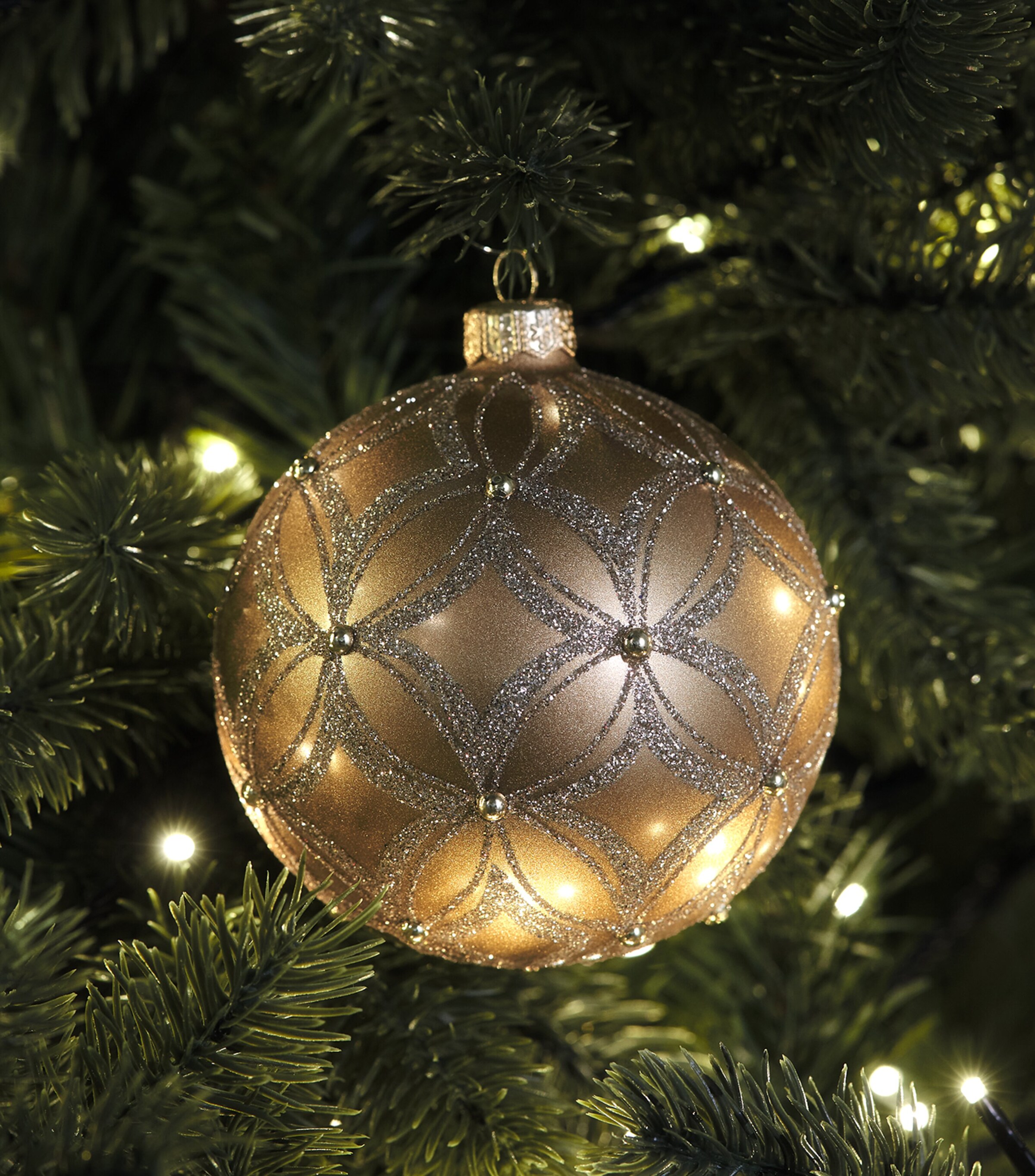 Harrods Shimmer-Effect Glitter Bauble Gold Matt Image 3