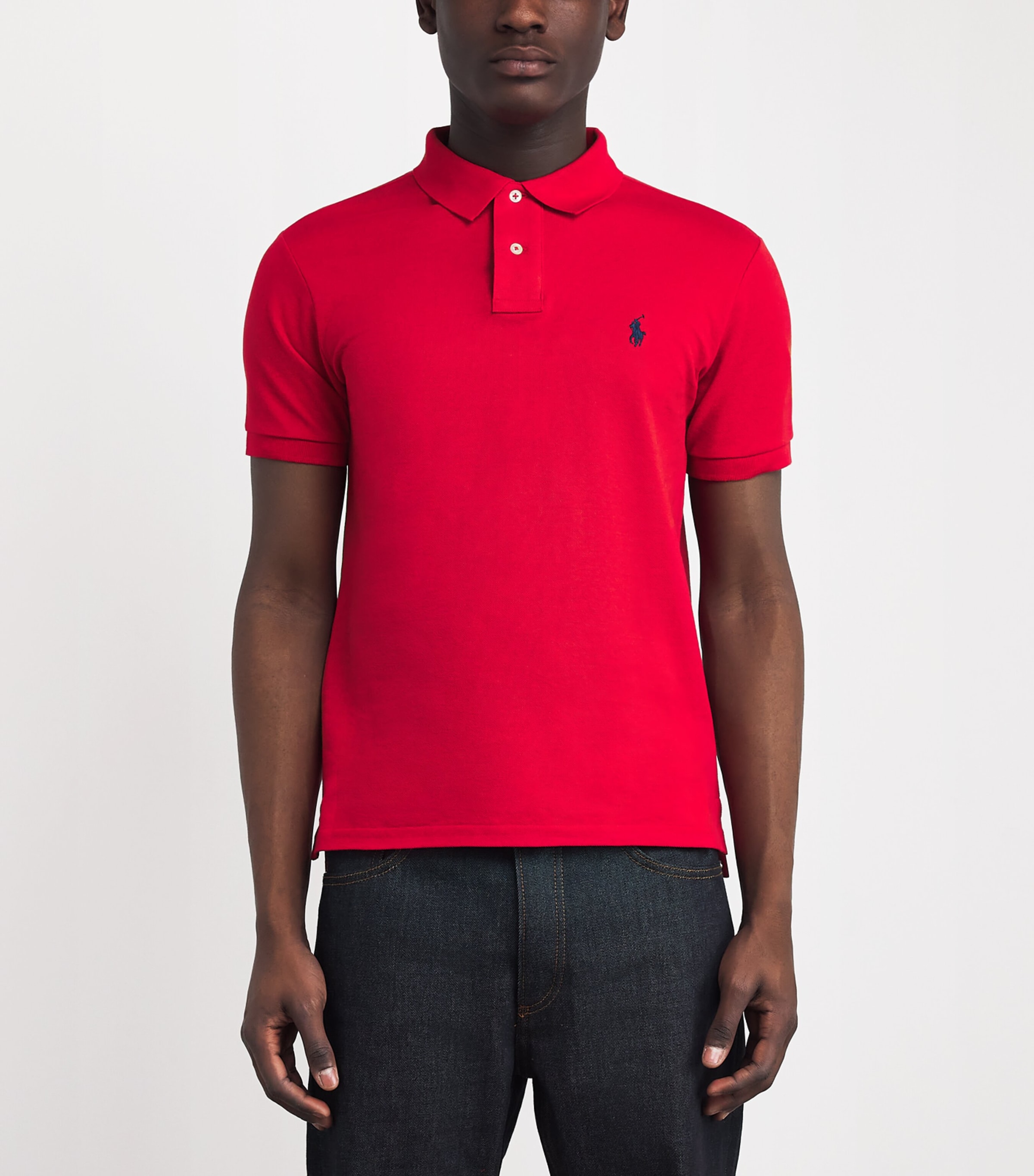 Polo Ralph Lauren Mens Cotton Mesh Slim-Fit Polo Shirt Red Image 3