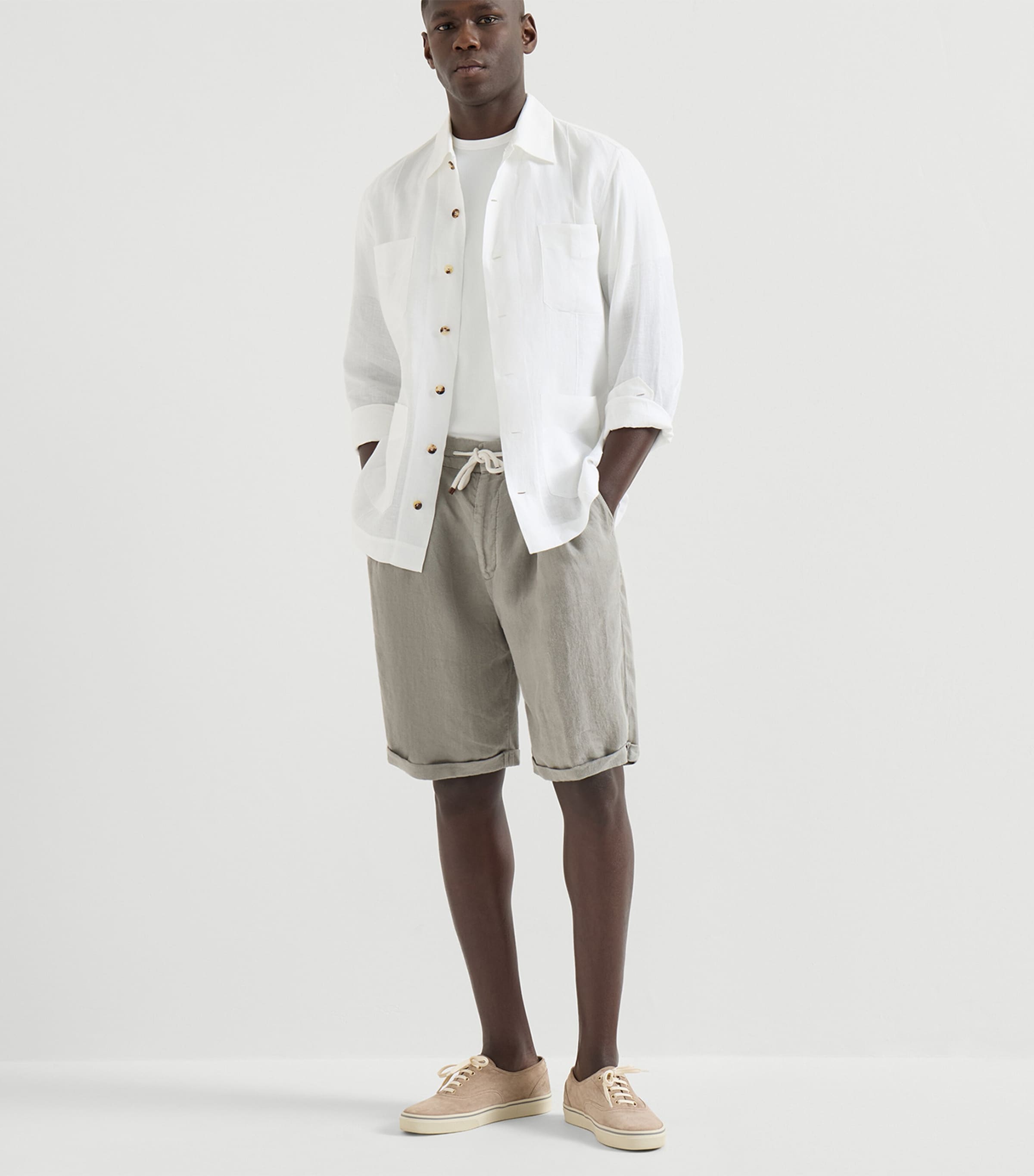 Brunello Cucinelli Mens Linen Drawstring Bermuda Shorts Image 3