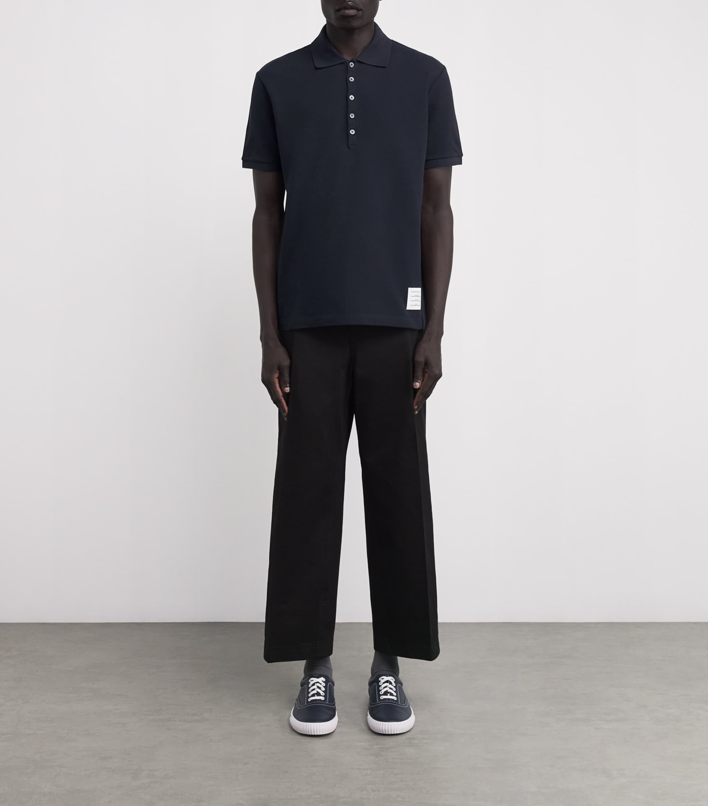 Thom Browne Mens Cotton Appliqué Polo Shirt Navy Image 2