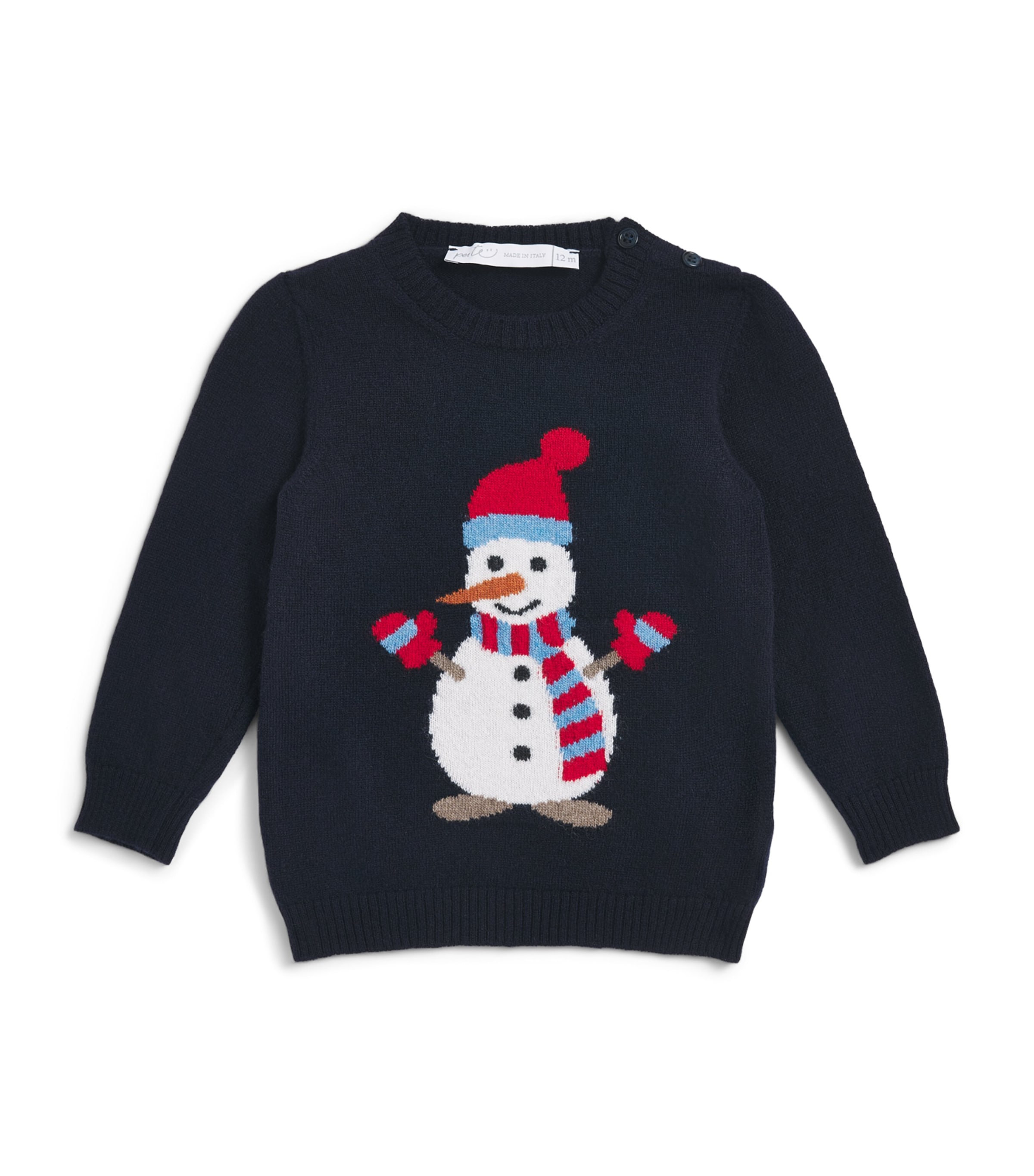 Per Te Wool-Cashmere Snowman Sweater (3-36 Months) Blu Image 1
