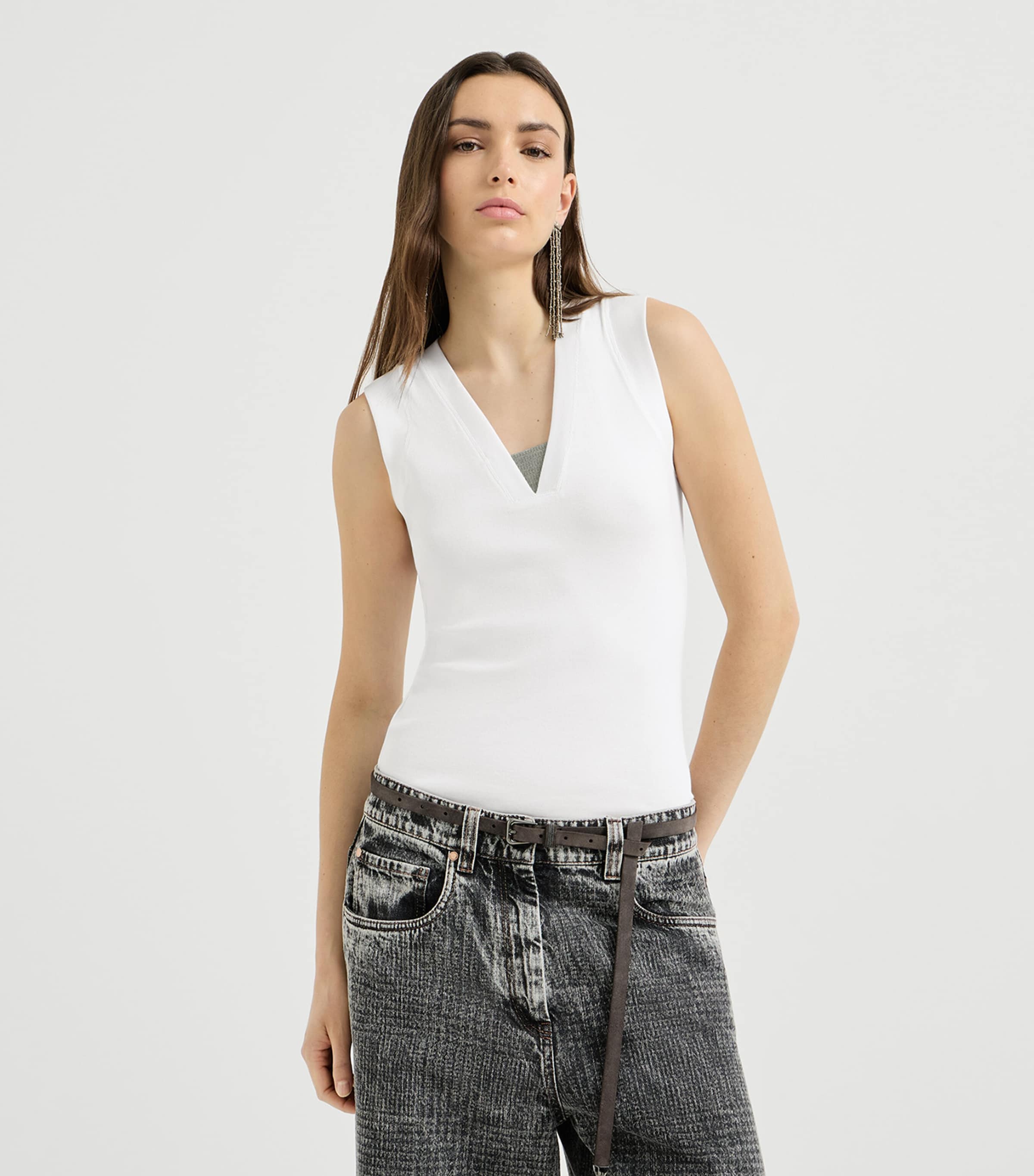 Brunello Cucinelli Womens Stretch-Cotton Monili Tank Top Image 4
