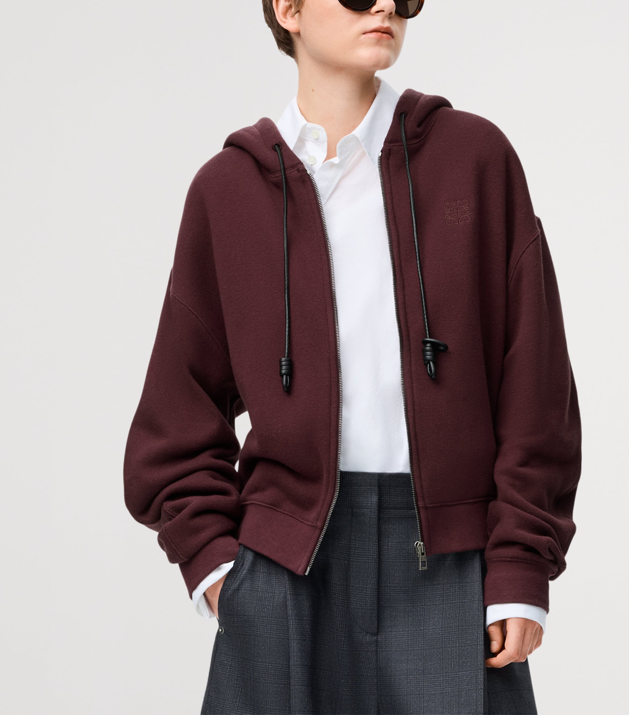 Cotton-Cashmere Flamenco Zip-Up Hoodie DARK BURGUNDY Image 3