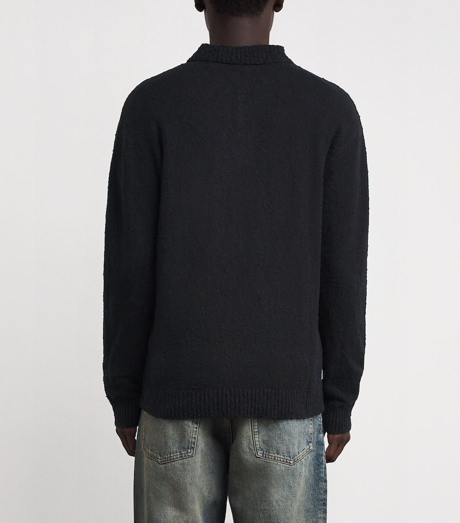 Cotton-Blend Open-Collar Polo Sweater JET BLACK Image 4