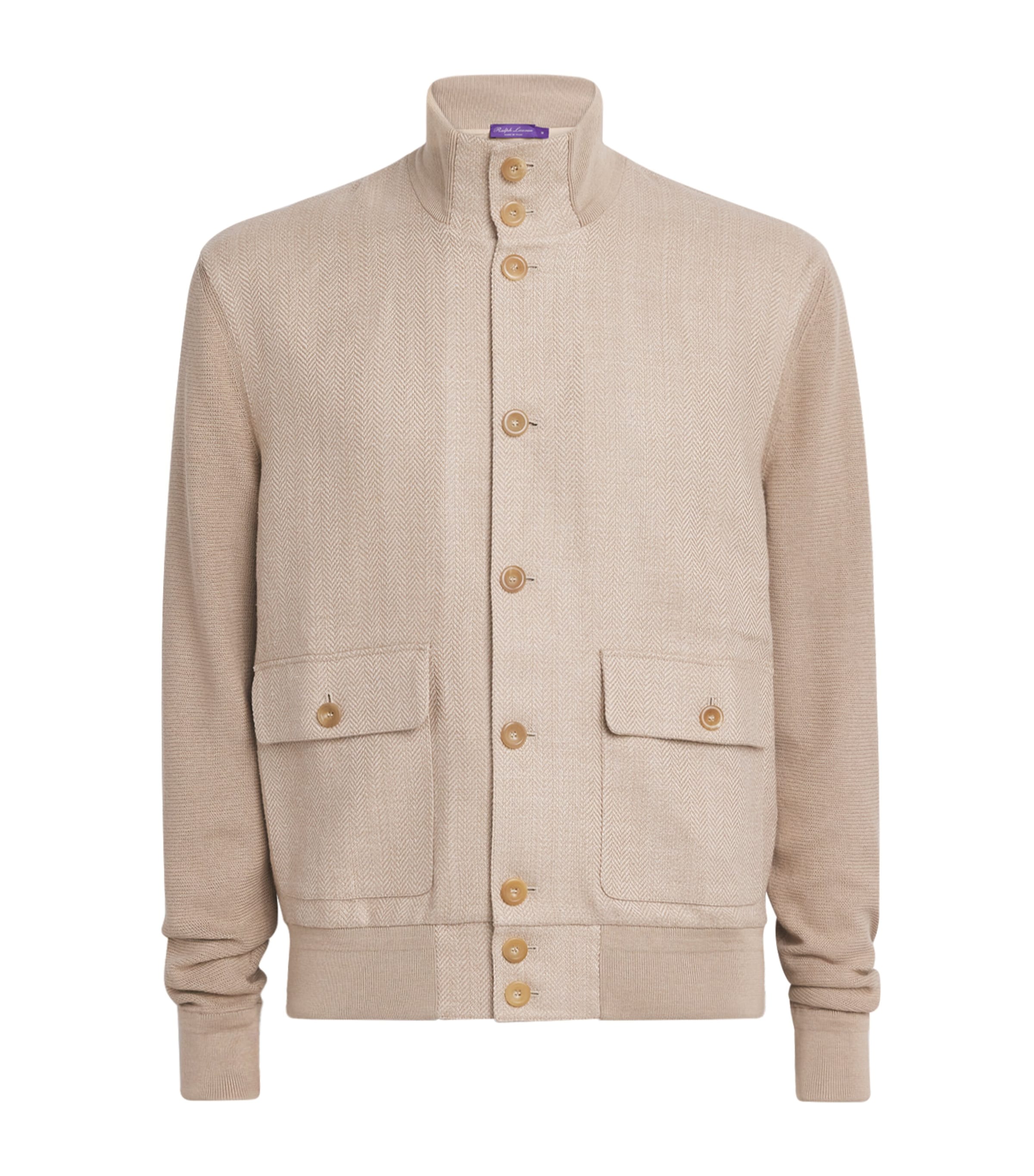 Ralph Lauren Purple Label Mens Silk-Cotton Herringbone Hybrid Jacket Champagne Multi Image 1