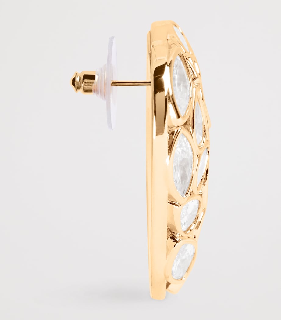 Crystal-Embellished Bow Heart Earrings GOLD Image 4