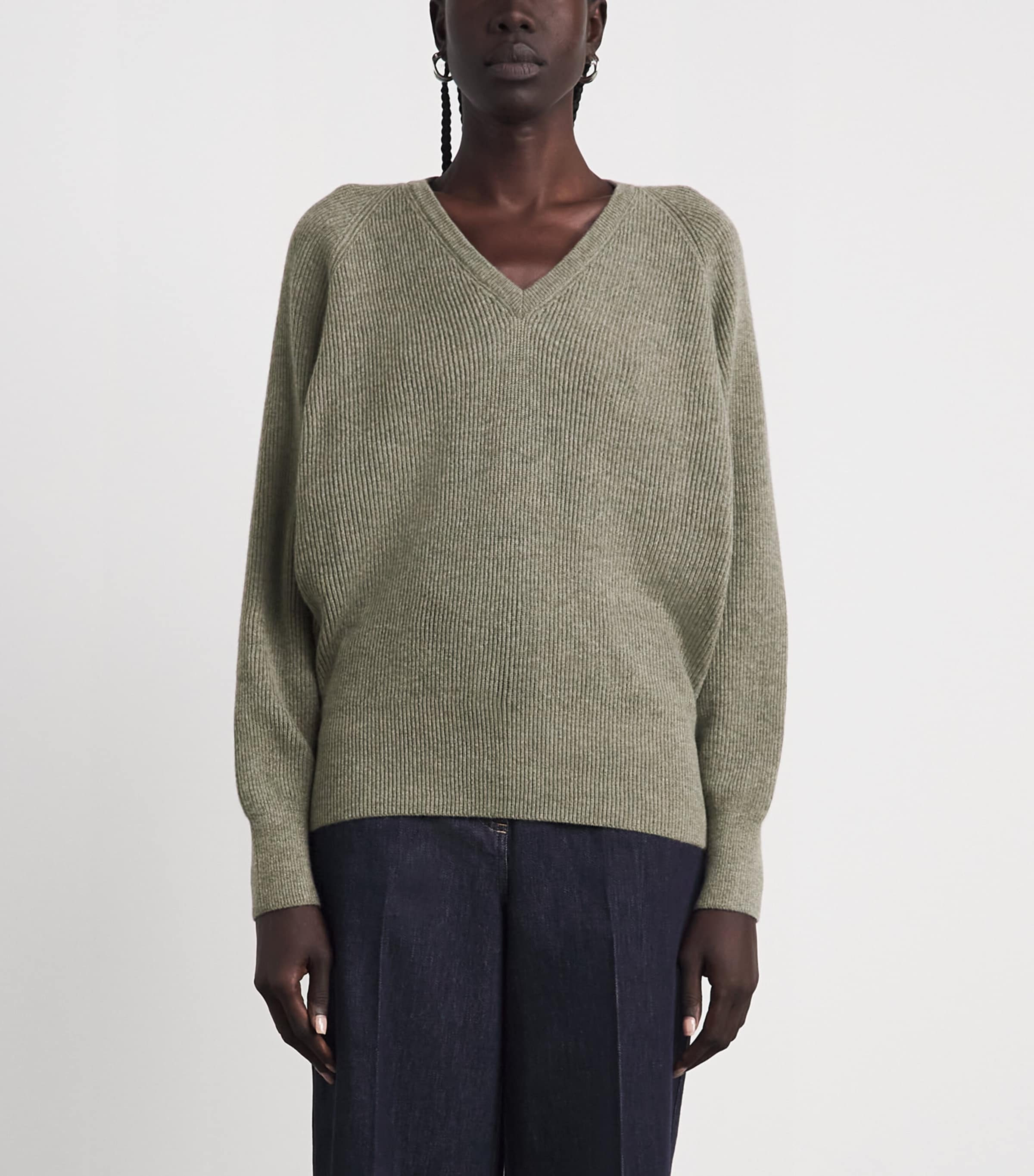 Agnona Womens Cashmere V-Neck Sweater Warm Grey Sand Image 4