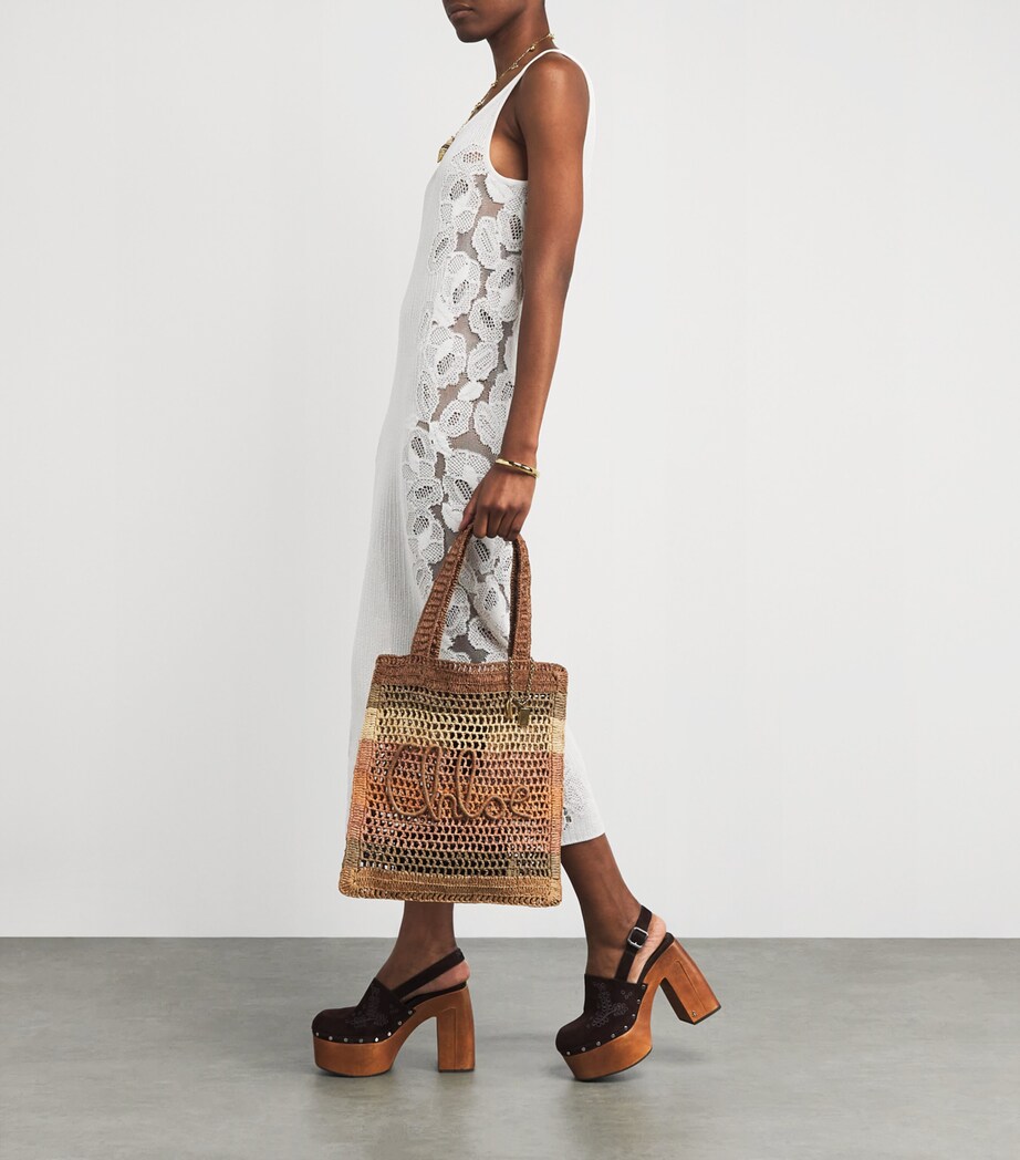 Raffia Stripe Summer Banana Tote Bag BEIGE Image 5