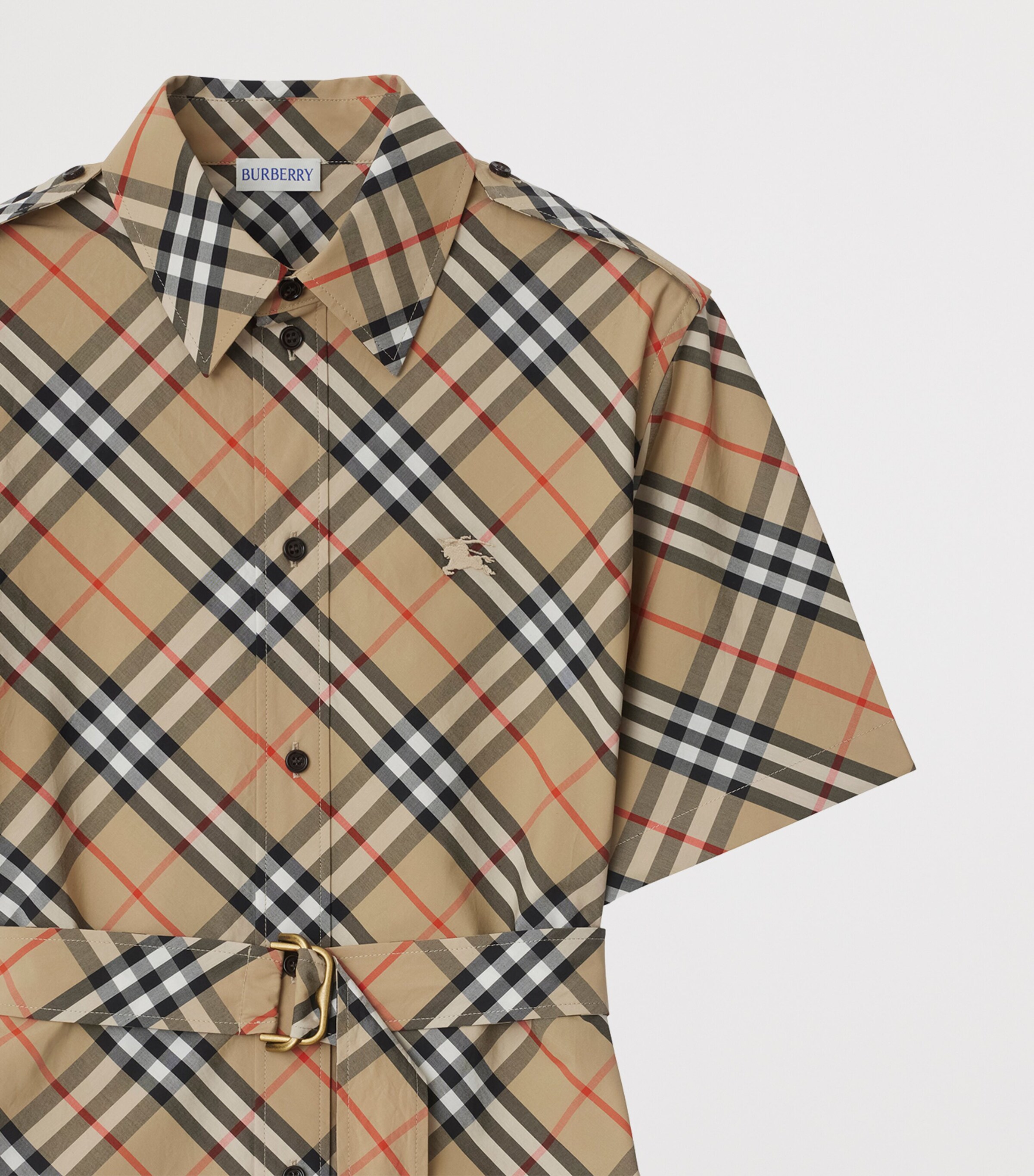 Cotton Check Mini Shirt Dress SAND IP CHECK Image 4