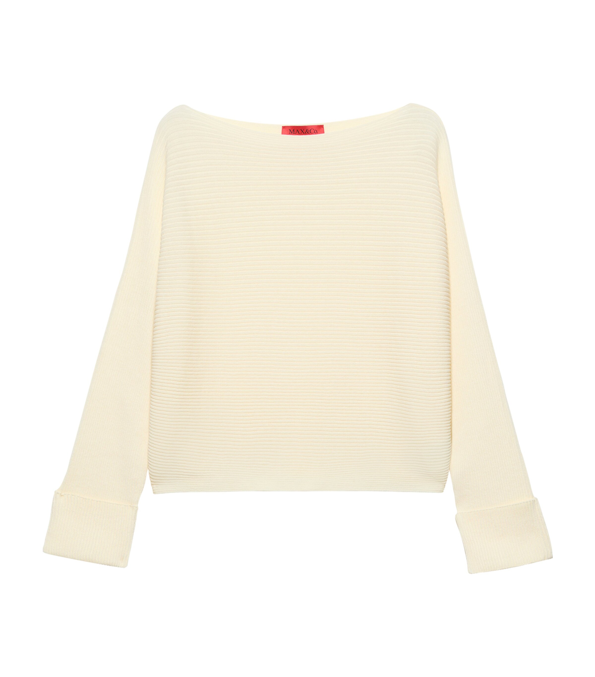 MAX&Co. Womens Cotton-Blend Boat-Neck Sweater Wool White Image 1