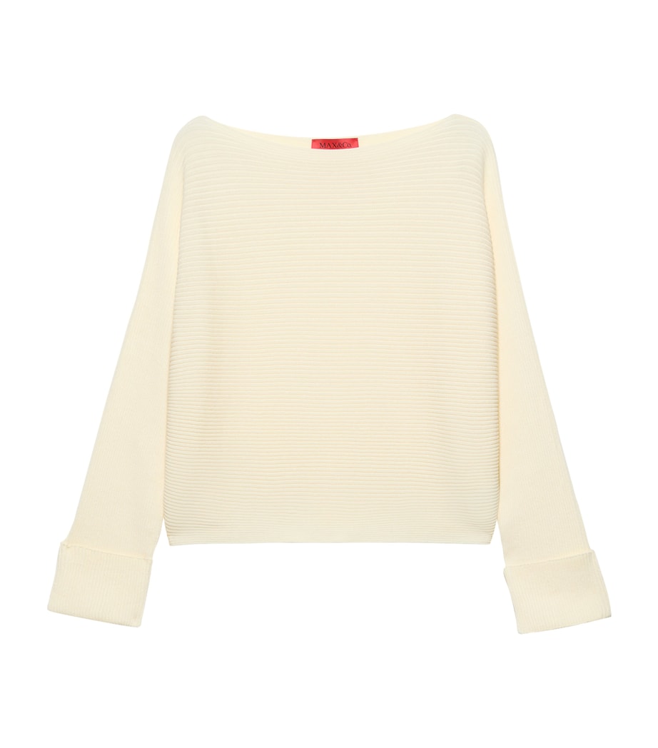 MAX&Co. Womens Cotton-Blend Boat-Neck Sweater Wool White Image 1