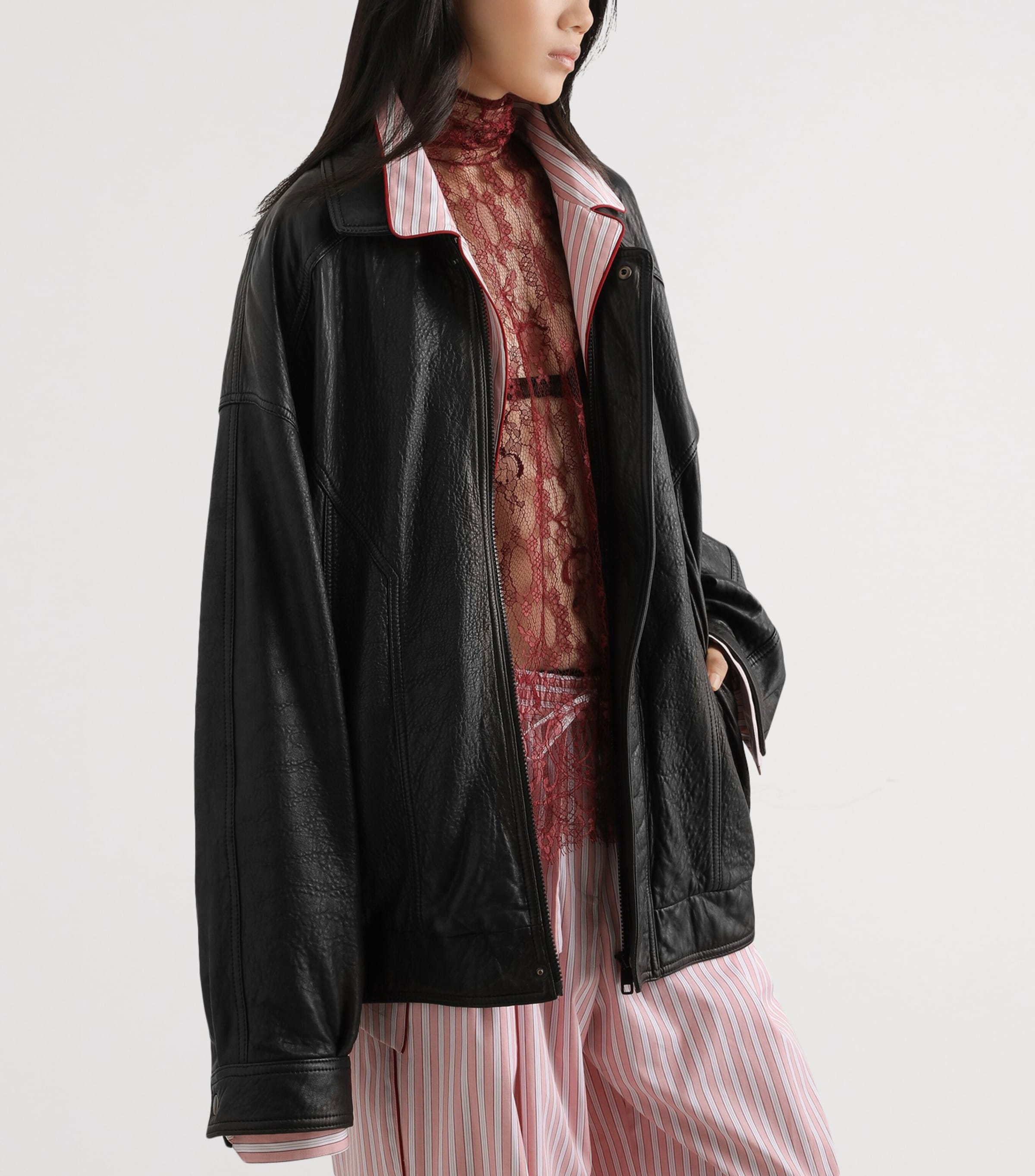 Dolce&Gabbana Womens Oversized Leather Jacket Blac Image 4