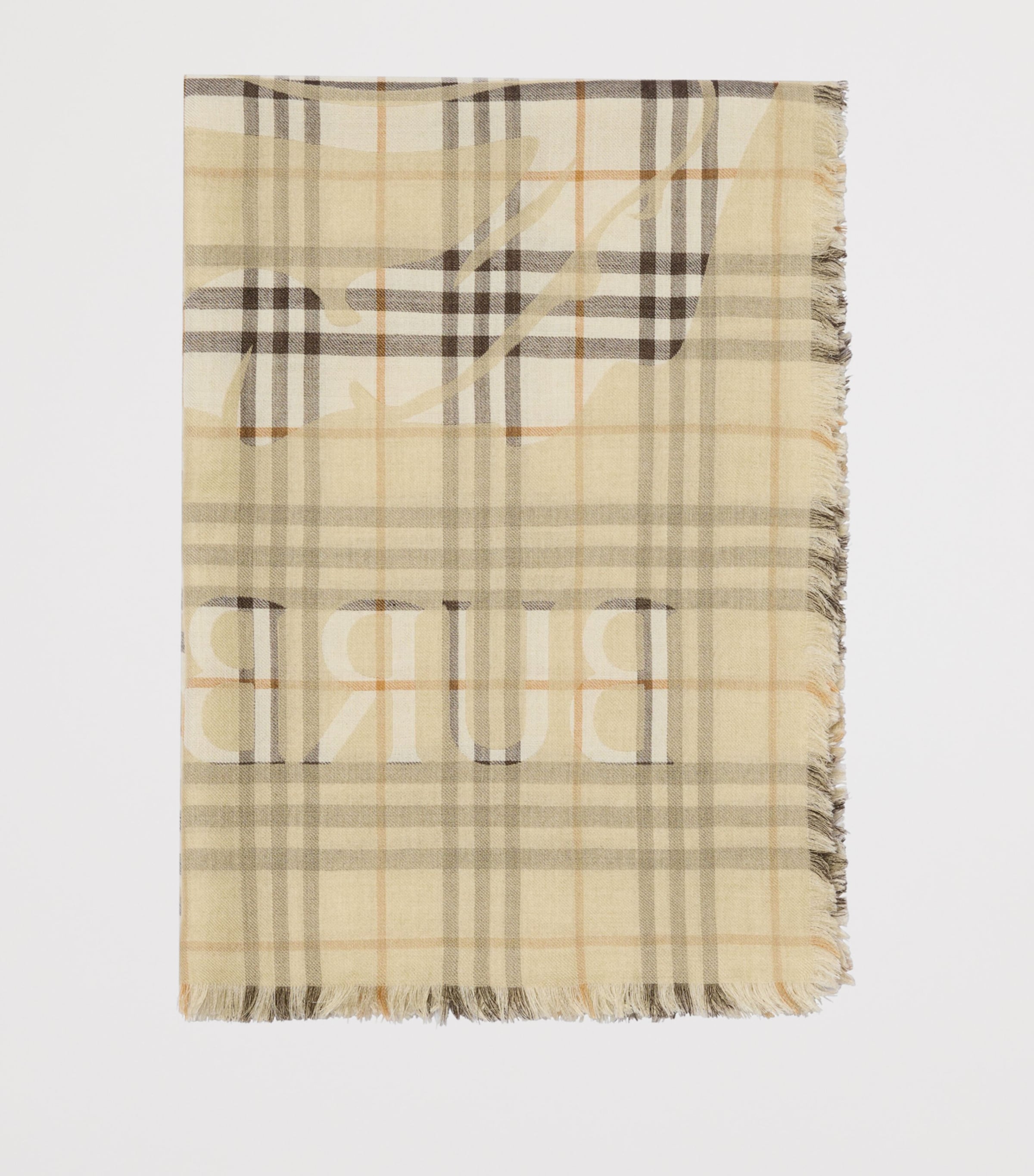 Wool-Silk EKD Check Wide Scarf PEBBLE WHITE Image 3