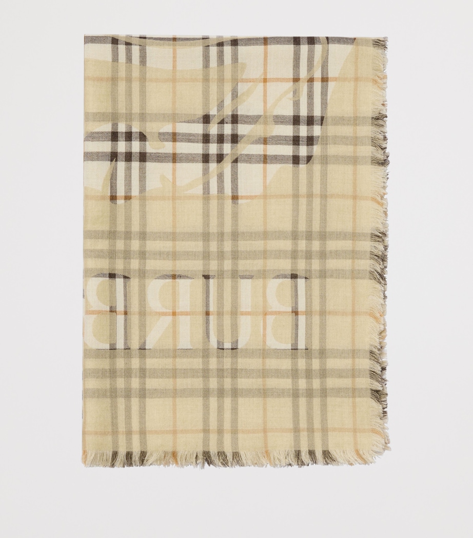 Wool-Silk EKD Check Wide Scarf PEBBLE WHITE Image 3