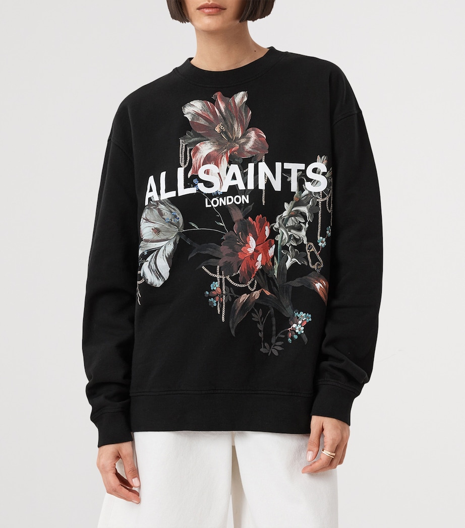 Cotton Floral Logo Etta Sweatshirt BLACK Image 4