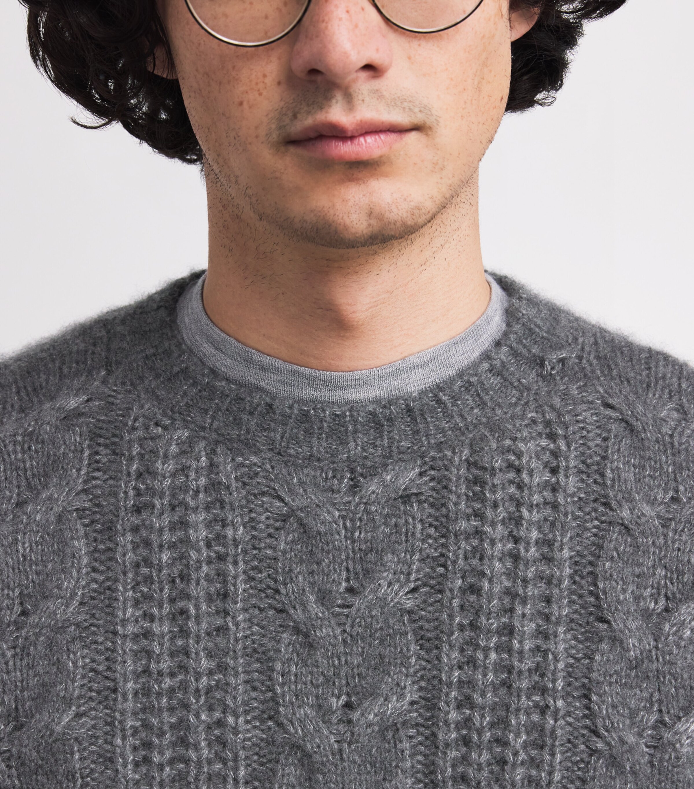 Cashmere-Silk Braided Sweater GRIGIO MEDIO MELANGE Image 6