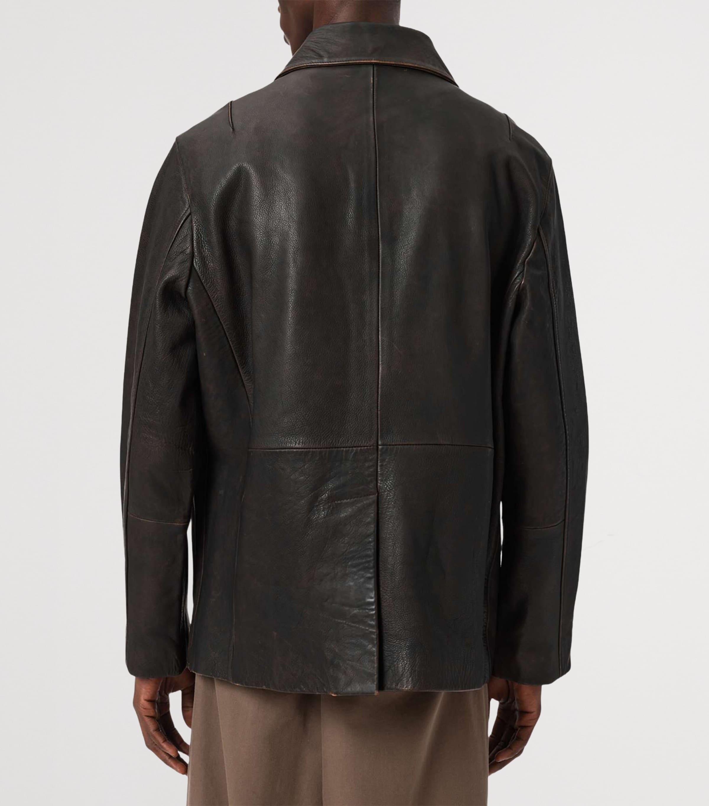 AllSaints Mens Hartwell Leather Jacket Cognac Brown Image 6