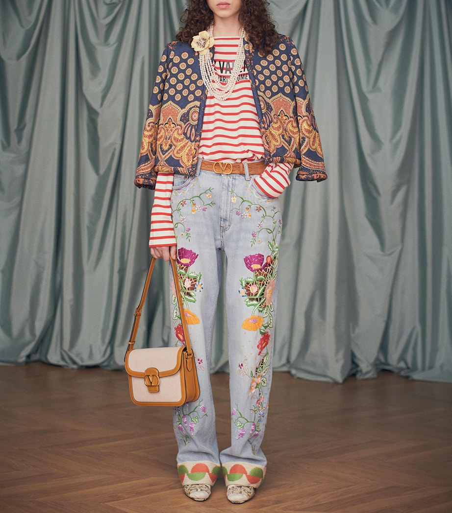 Valentino Womens Floral-Embroidered Jeans Image 7
