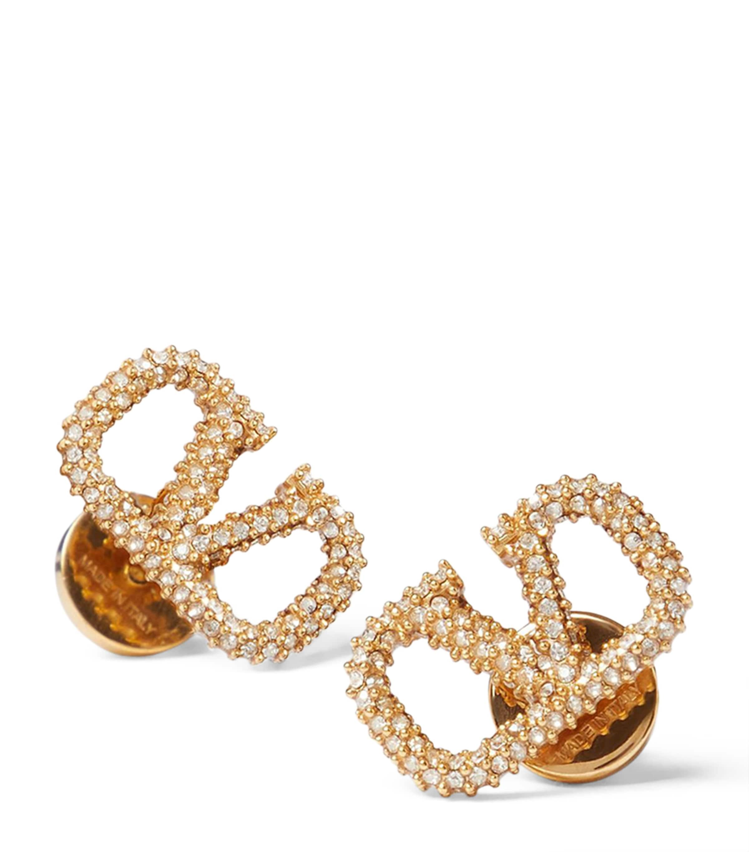 Valentino Garavani Swarovski Crystal Vlogo Signature Earrings In Gold