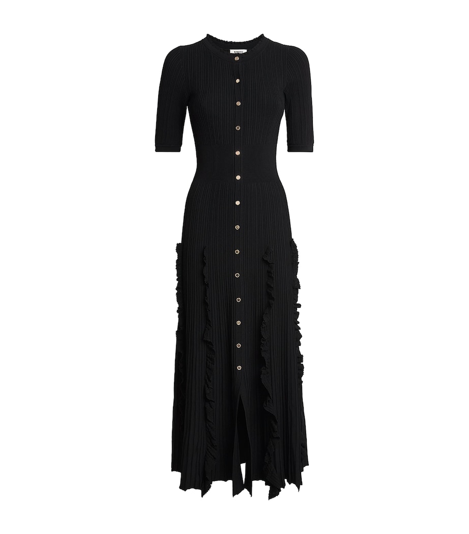 Sandro Paris Womens Knitted Ruffled Maxi Dress Black Image 1