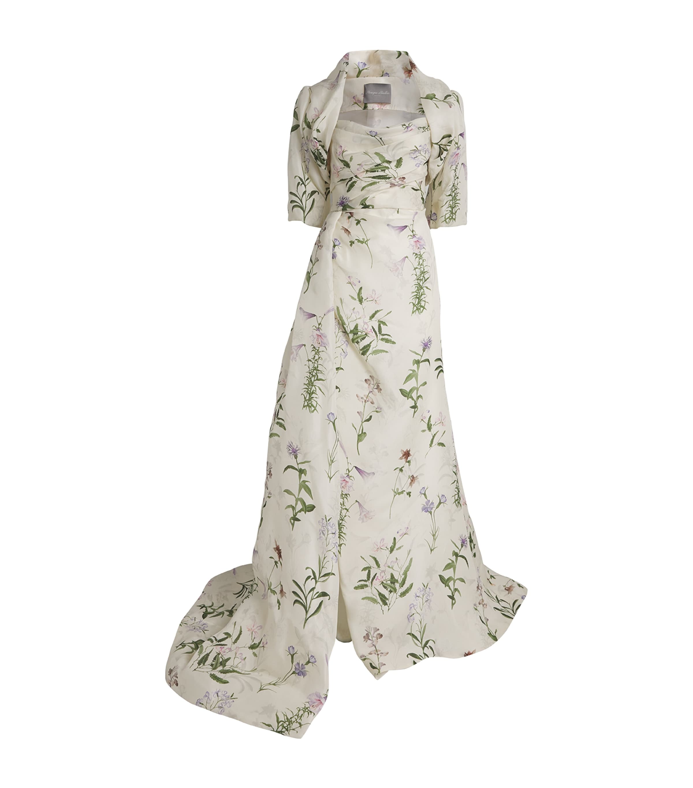 Monique Lhuillier Silk Gazar Floral Gown And Bolero