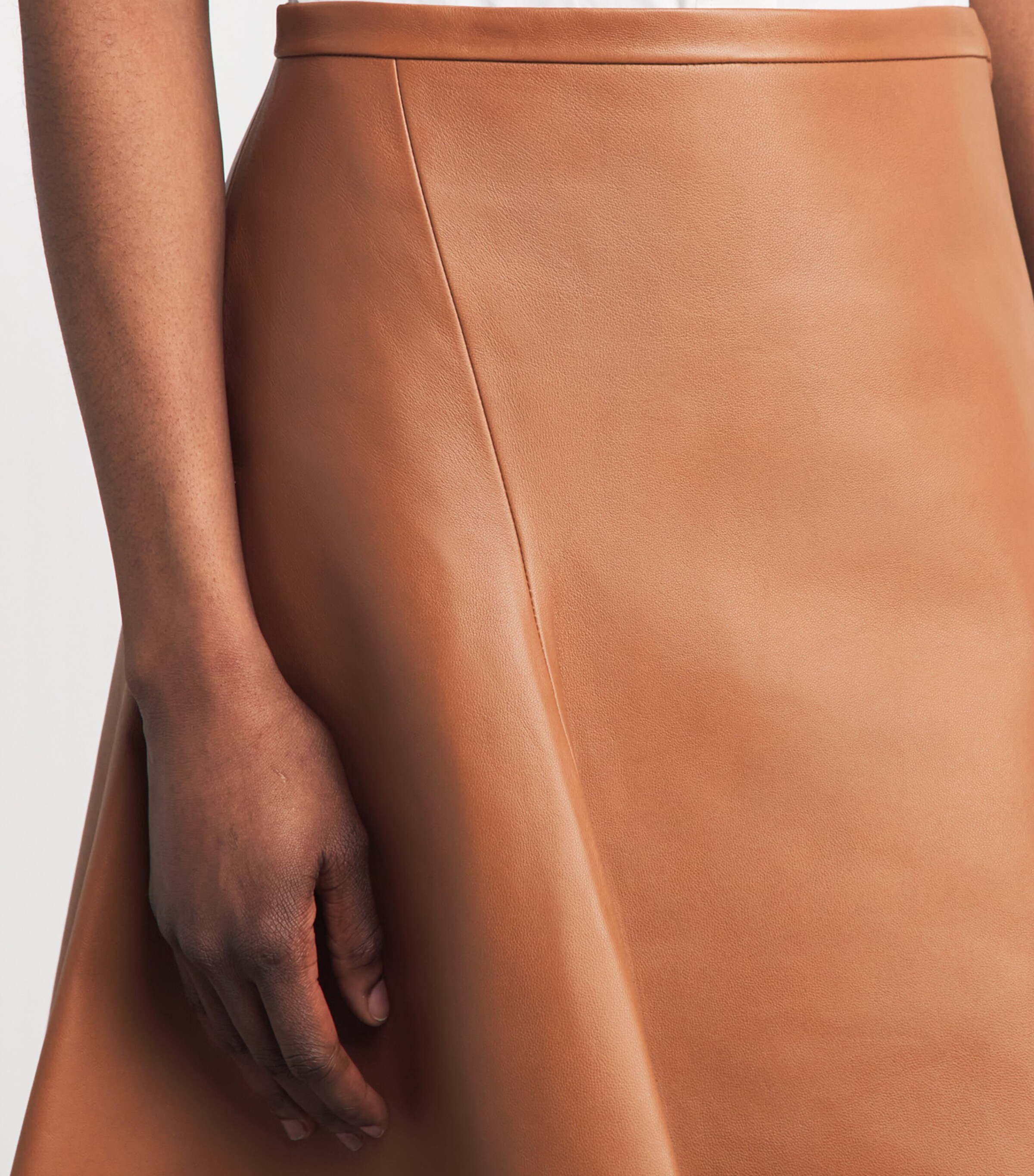 Theory Womens Lambskin Mini Skirt Zfd Bright Cognac Image 3