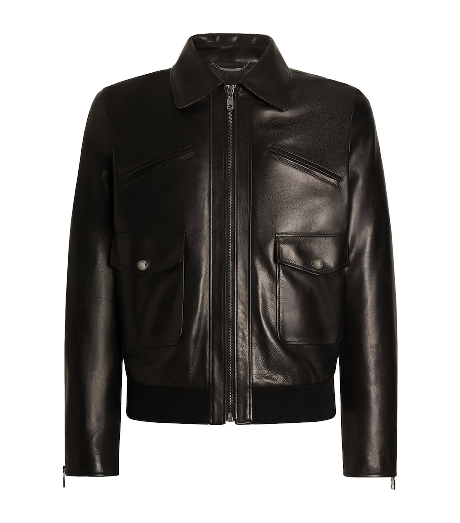 Dolce&Gabbana Mens Leather Slim Jacket Black Image 1