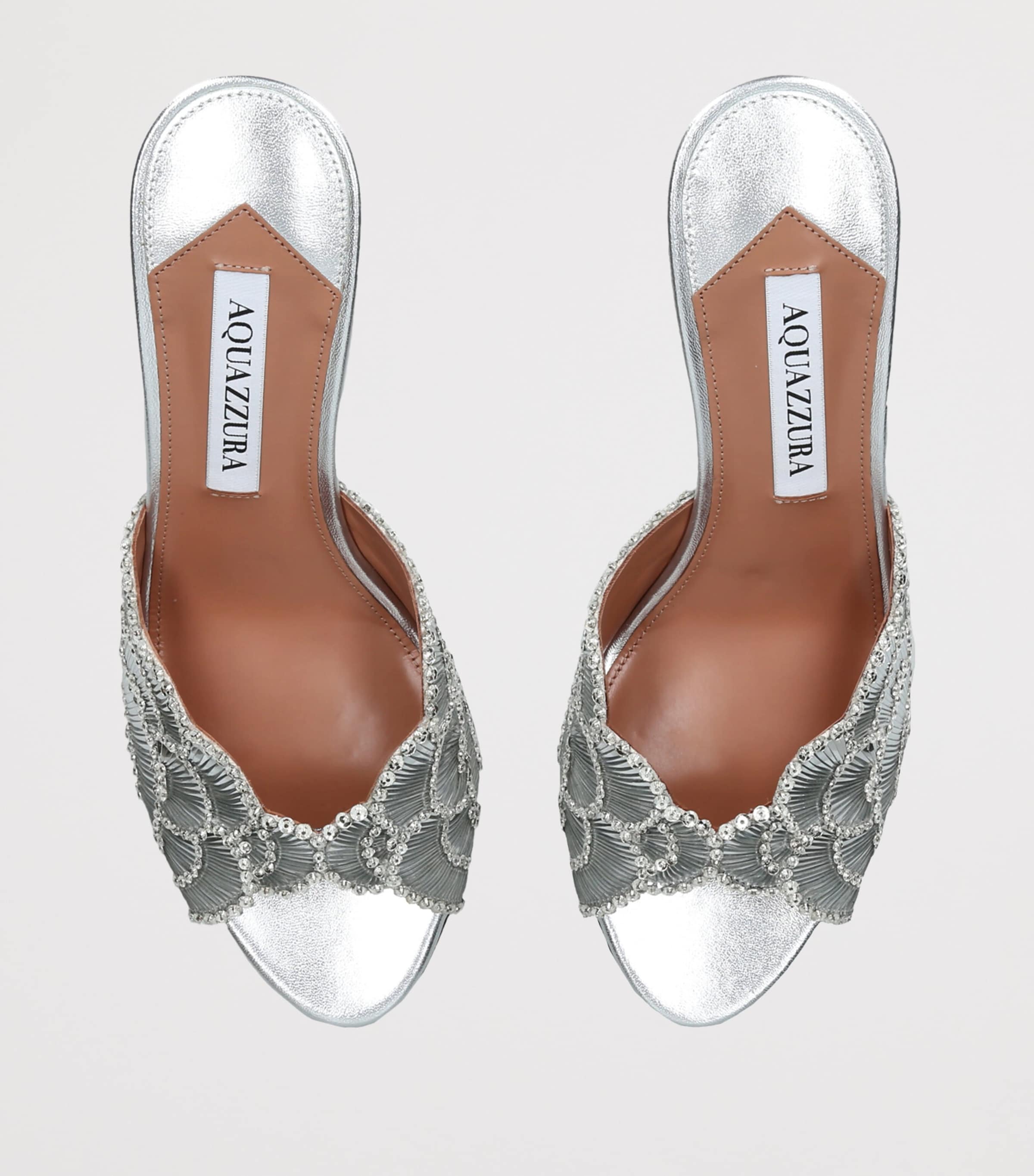 Aquazzura Leather Ce Soir Mules 75 Silver Image 4
