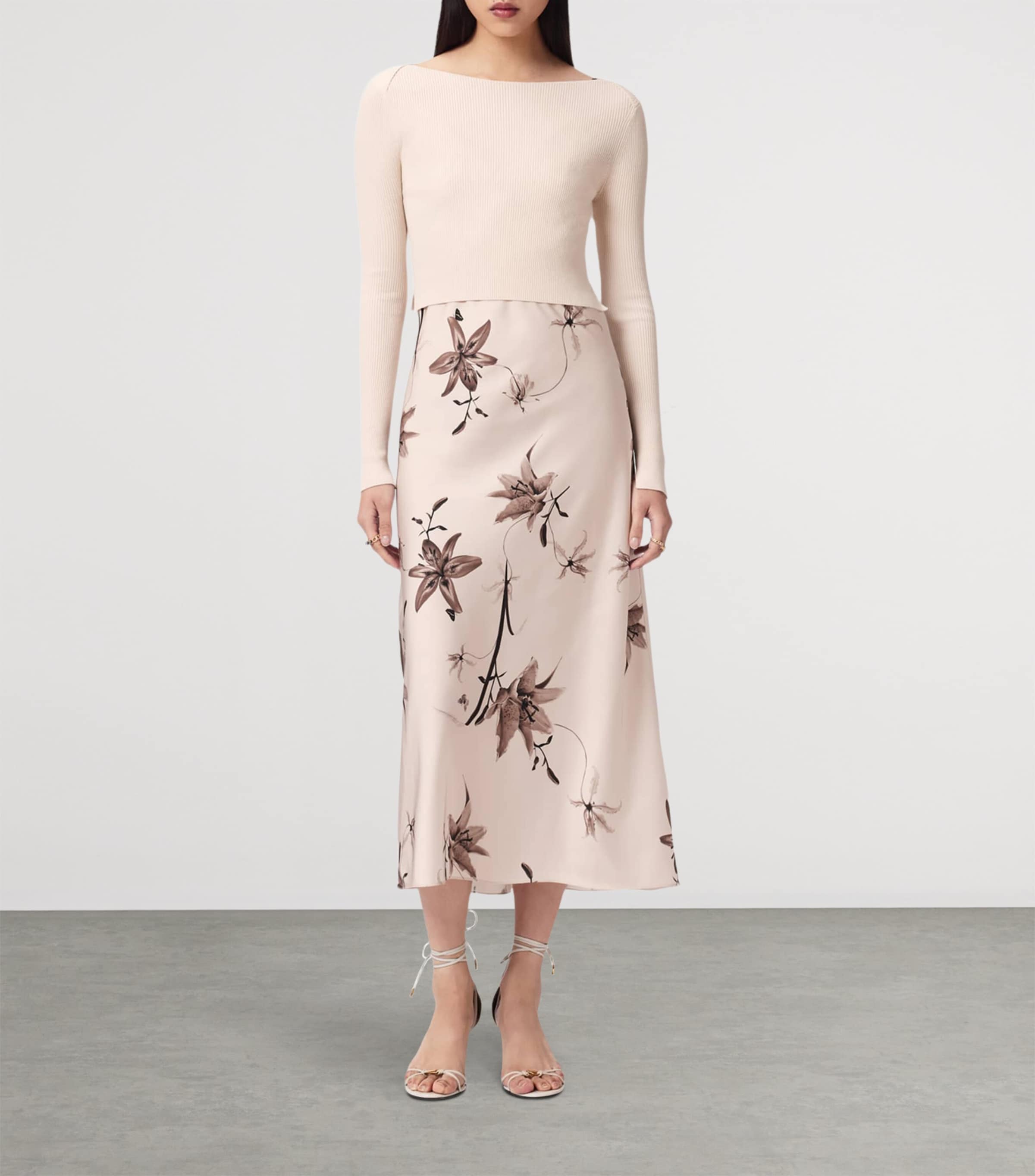AllSaints Womens Hera 2-In-1 Midi Dress Petra Cream White Image 3