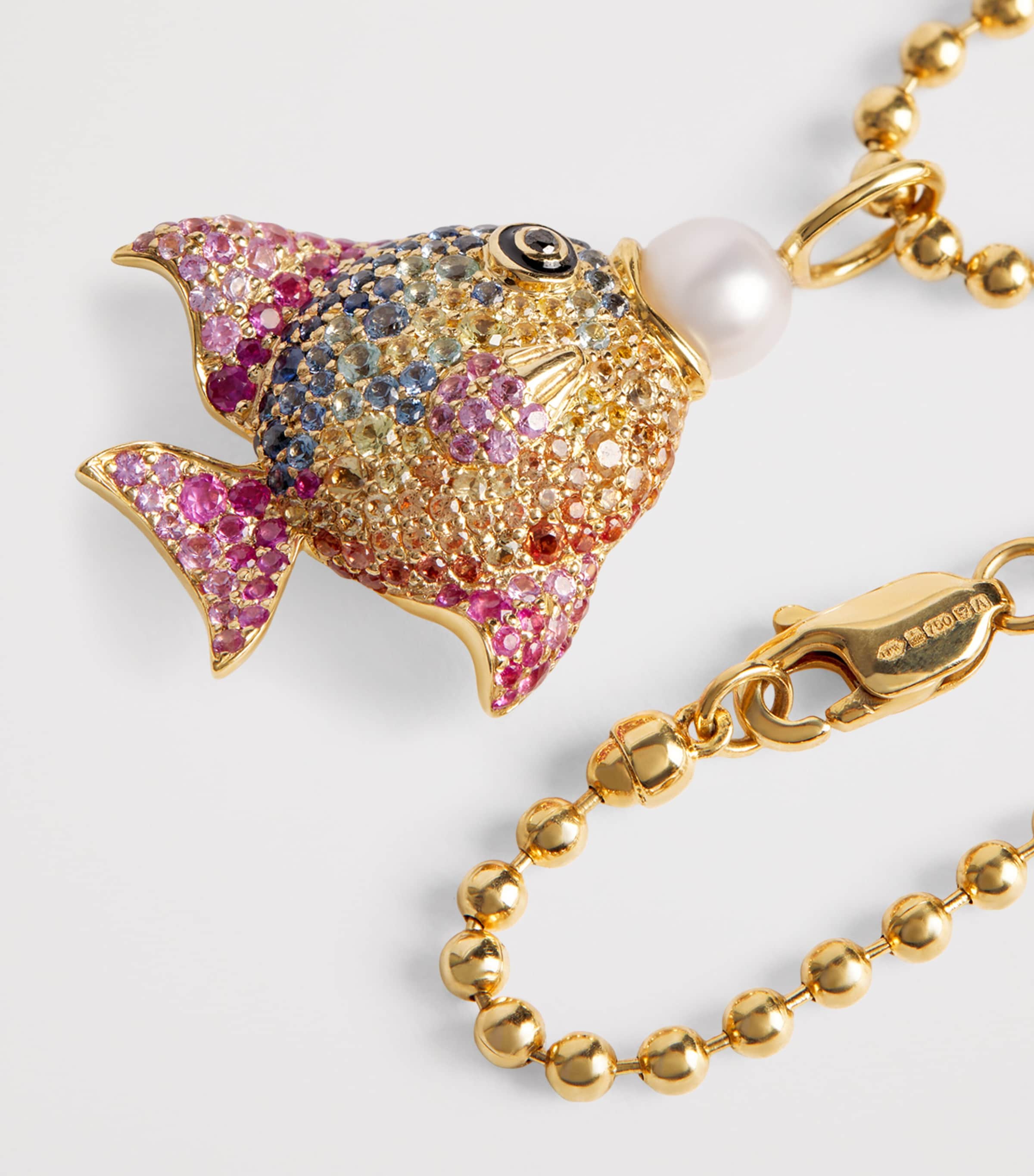 Yellow Gold and Mixed Gemstone Rainbow Fish Necklace YELLOW GOLD Image 5