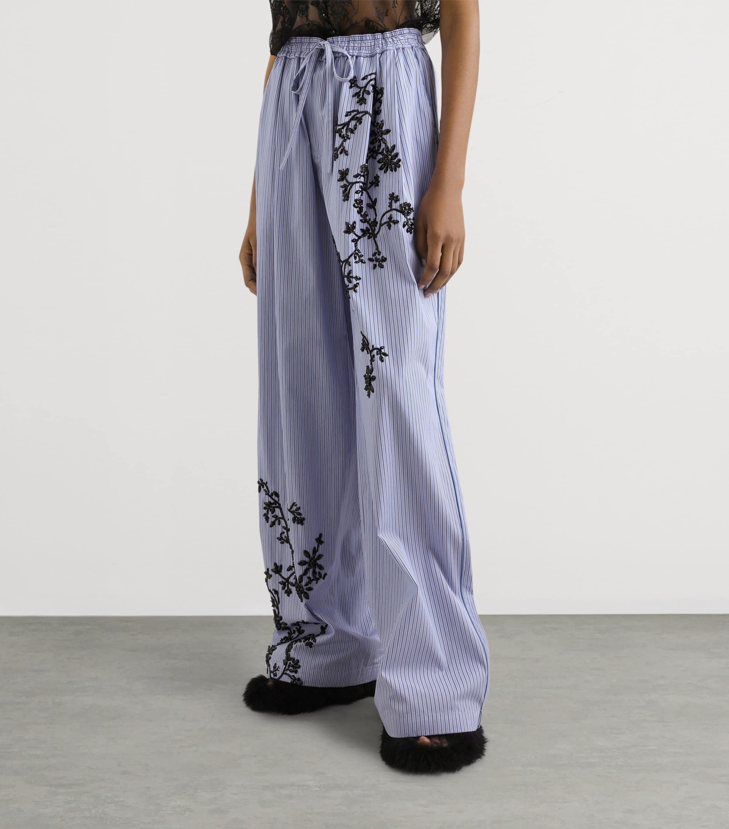 Dolce&Gabbana Womens Cotton-Silk Stripe Embellished Trousers Embr Image 4