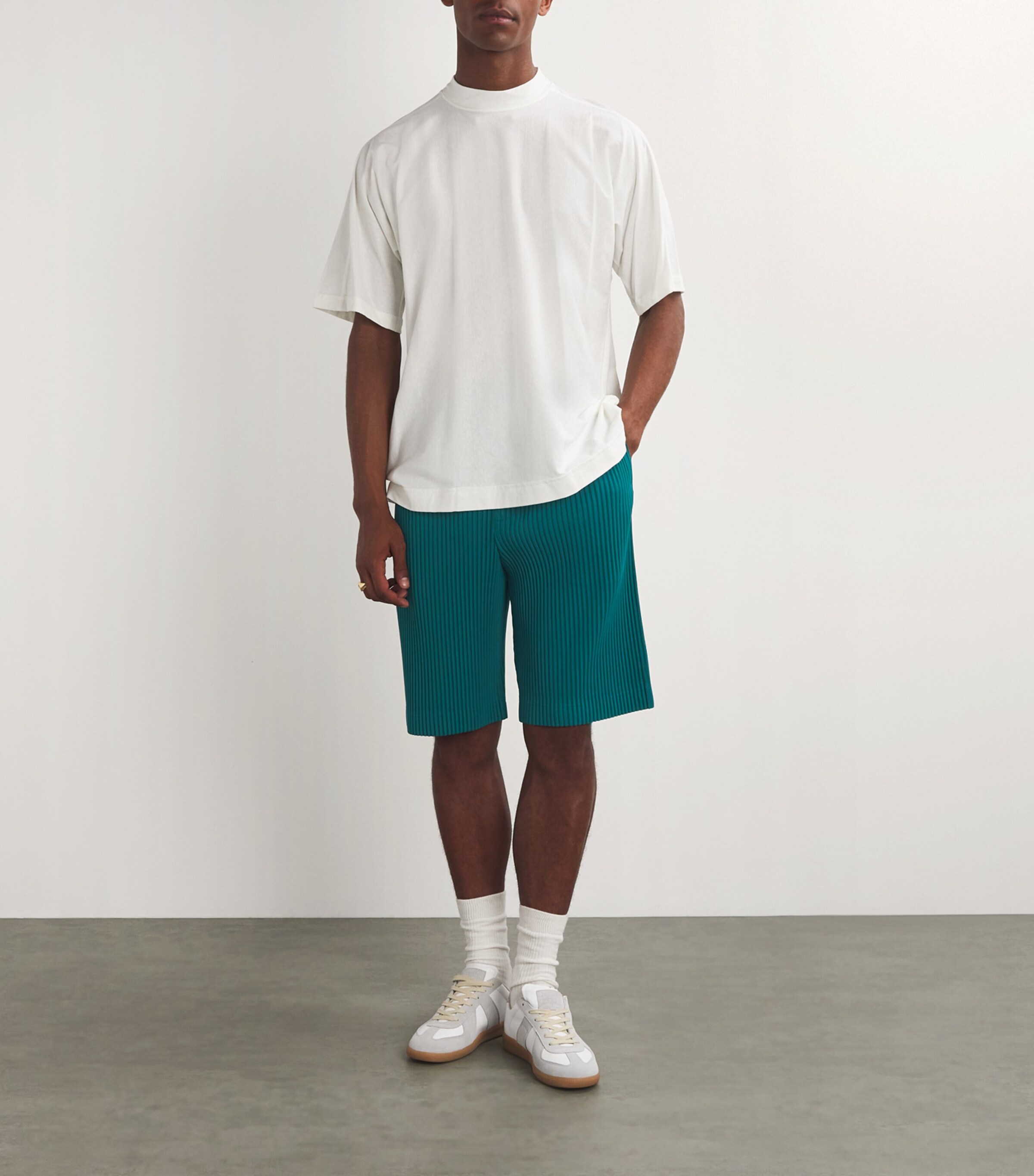 Homme Plissé Issey Miyake Green Pleated Shorts | Harrods JP