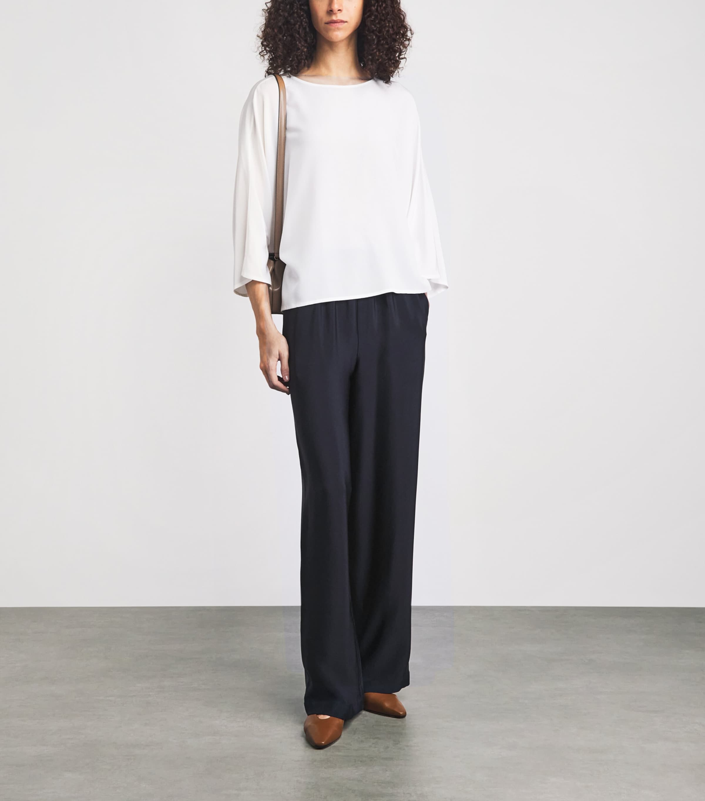Eskandar Womens Silk Flared Trousers Midnight Image 2