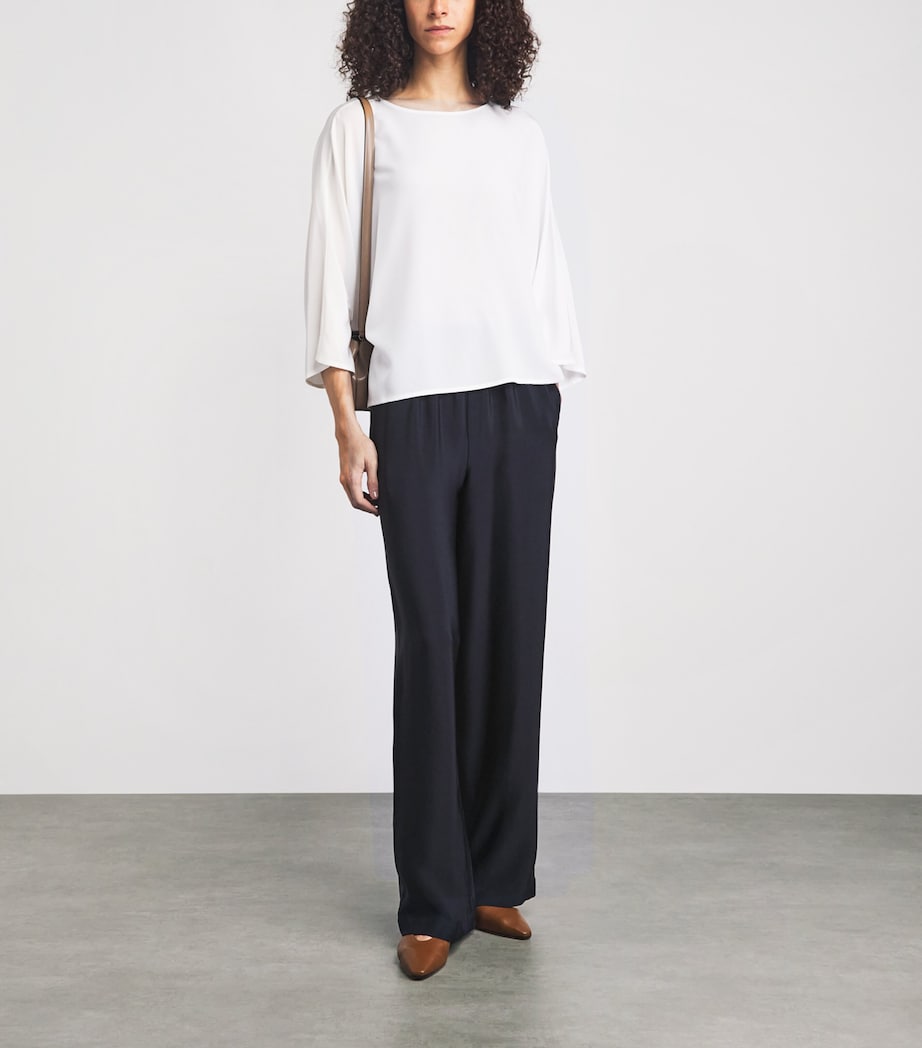 Eskandar Womens Silk Flared Trousers Midnight Image 2
