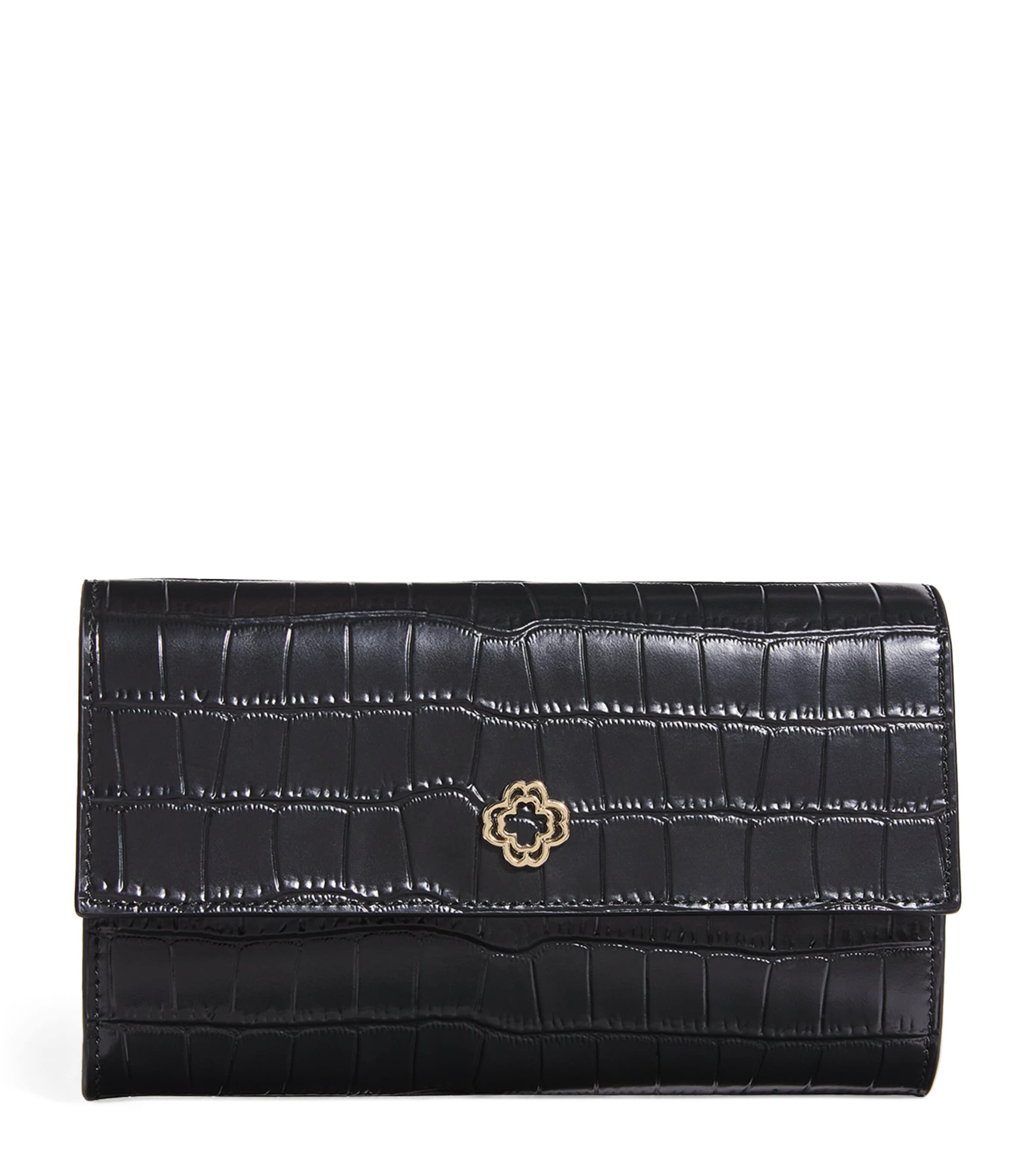 Maje Croc-Embossed Leather Chain Wallet Black Image 1