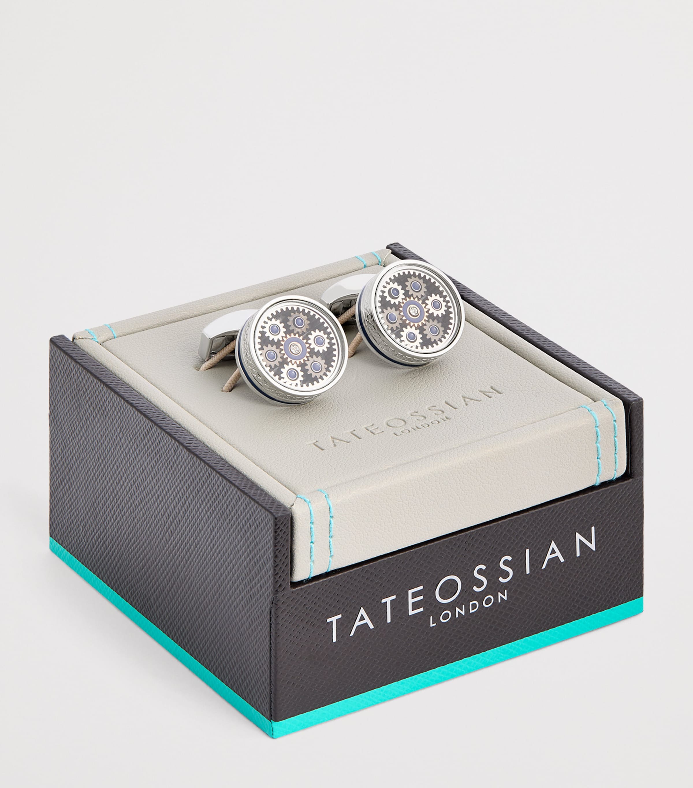 Tateossian Palladium-Plated Septa Gear Cufflinks Navy Image 3