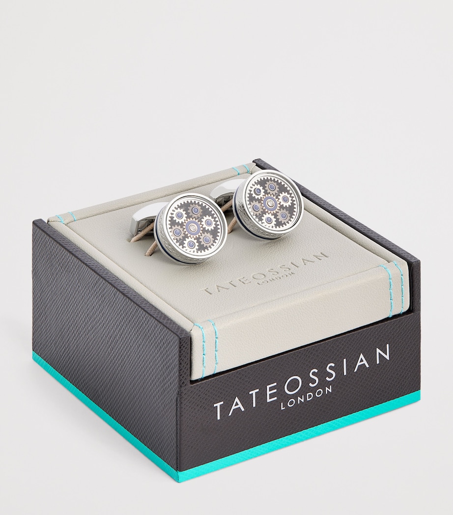 Tateossian Palladium-Plated Septa Gear Cufflinks Navy Image 3