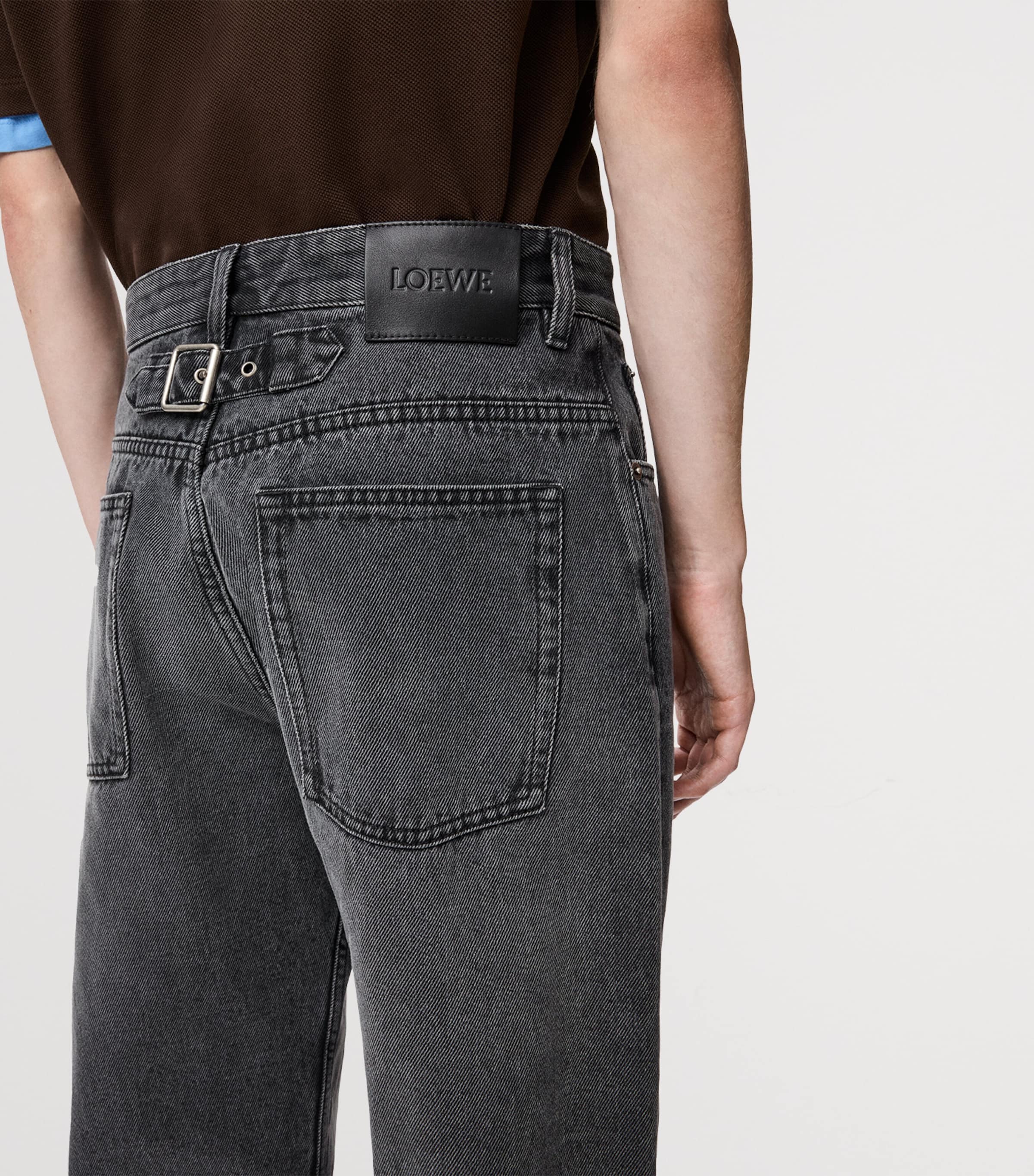 Buckle-Strap Straight Jeans BLACK Image 5