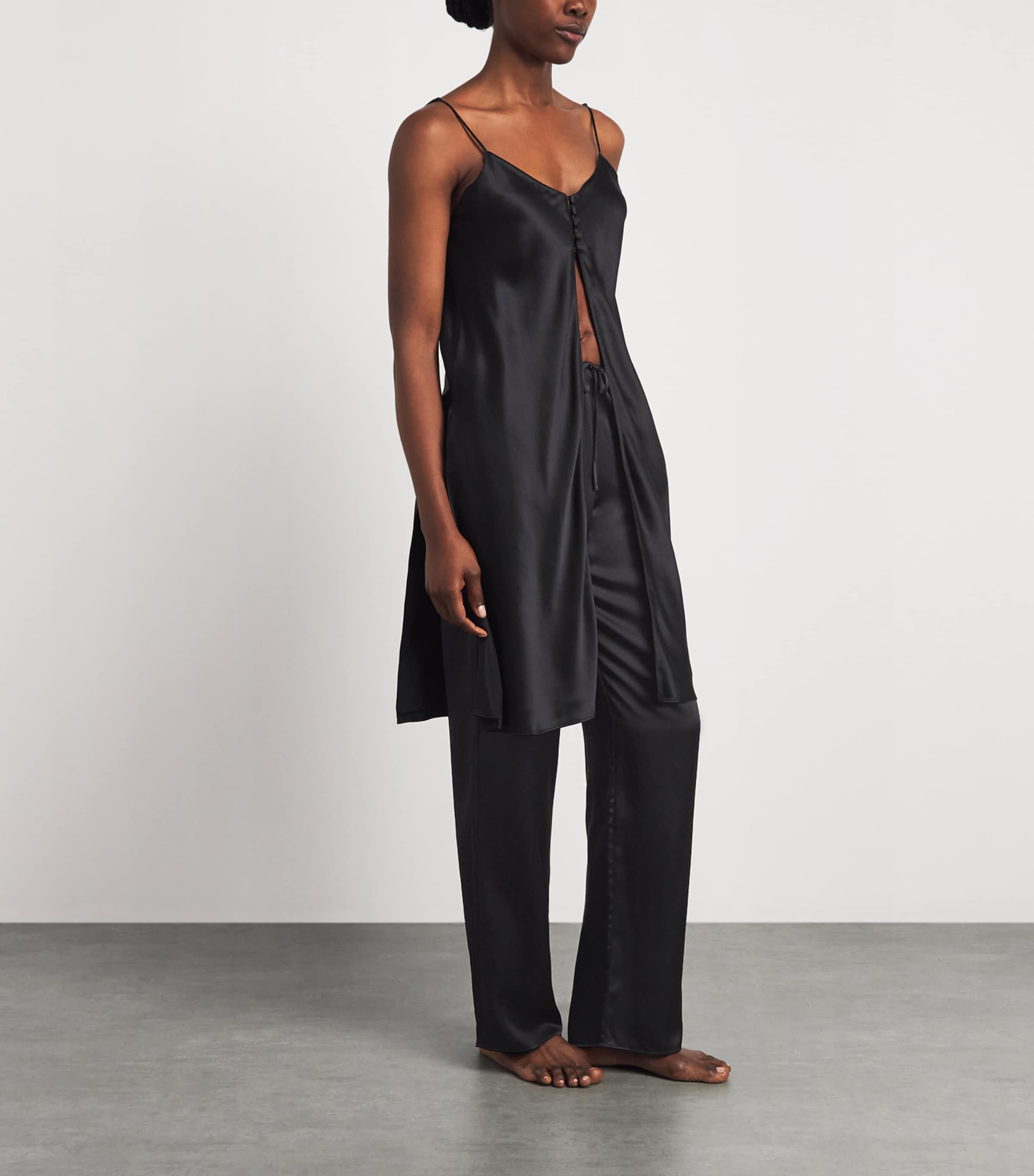 Olivia von Halle Womens Silk Elvira Camisole Pyjama Set Jet Black Image 2