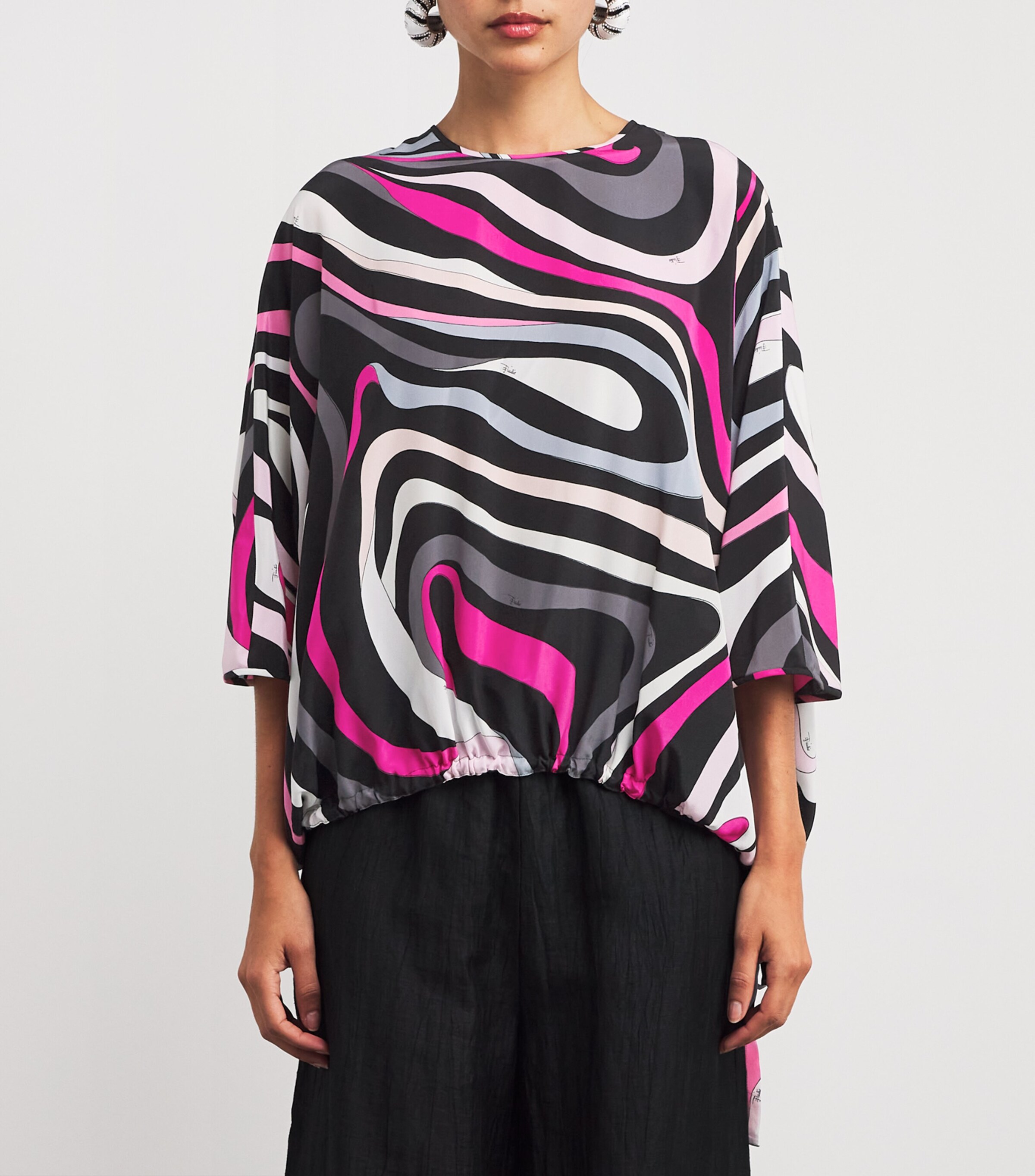 PUCCI Womens Silk Marmo Print Blouse Nero/fuxia Image 3