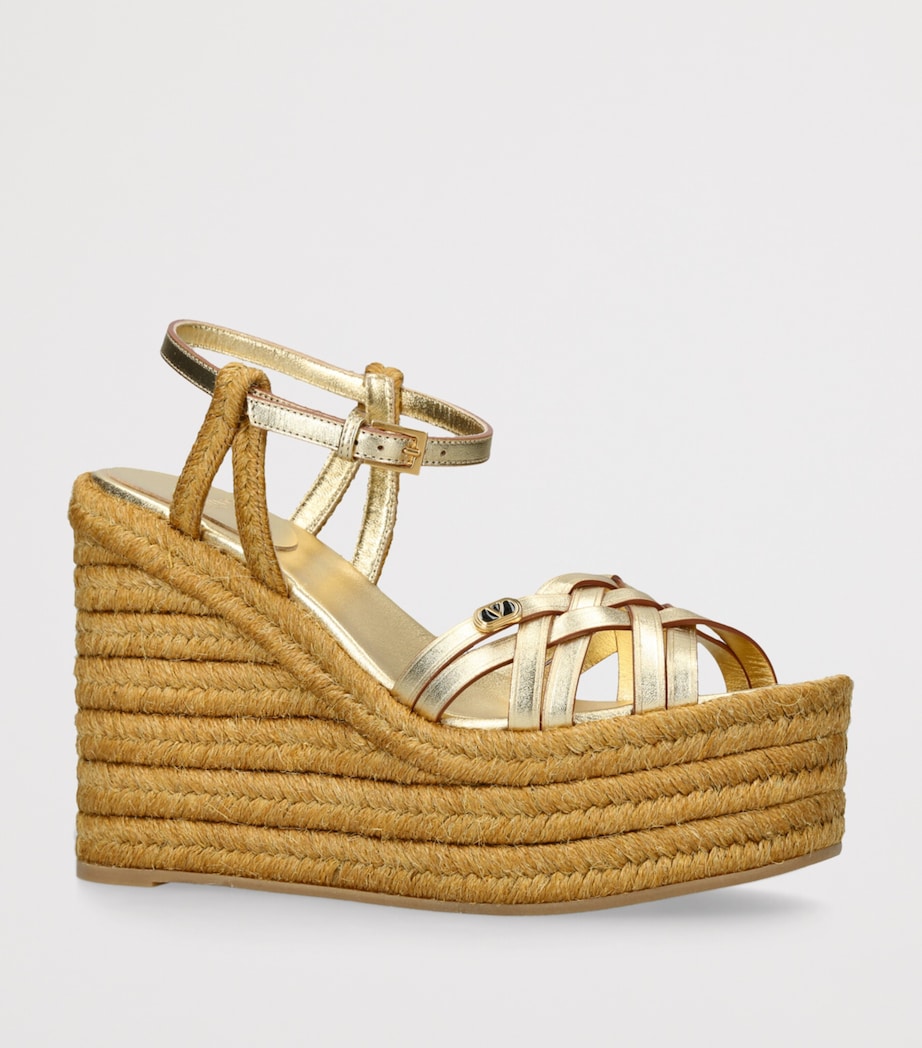 Valentino Garavani Leather Bribri Wedge Sandals Gold Comb Image 3