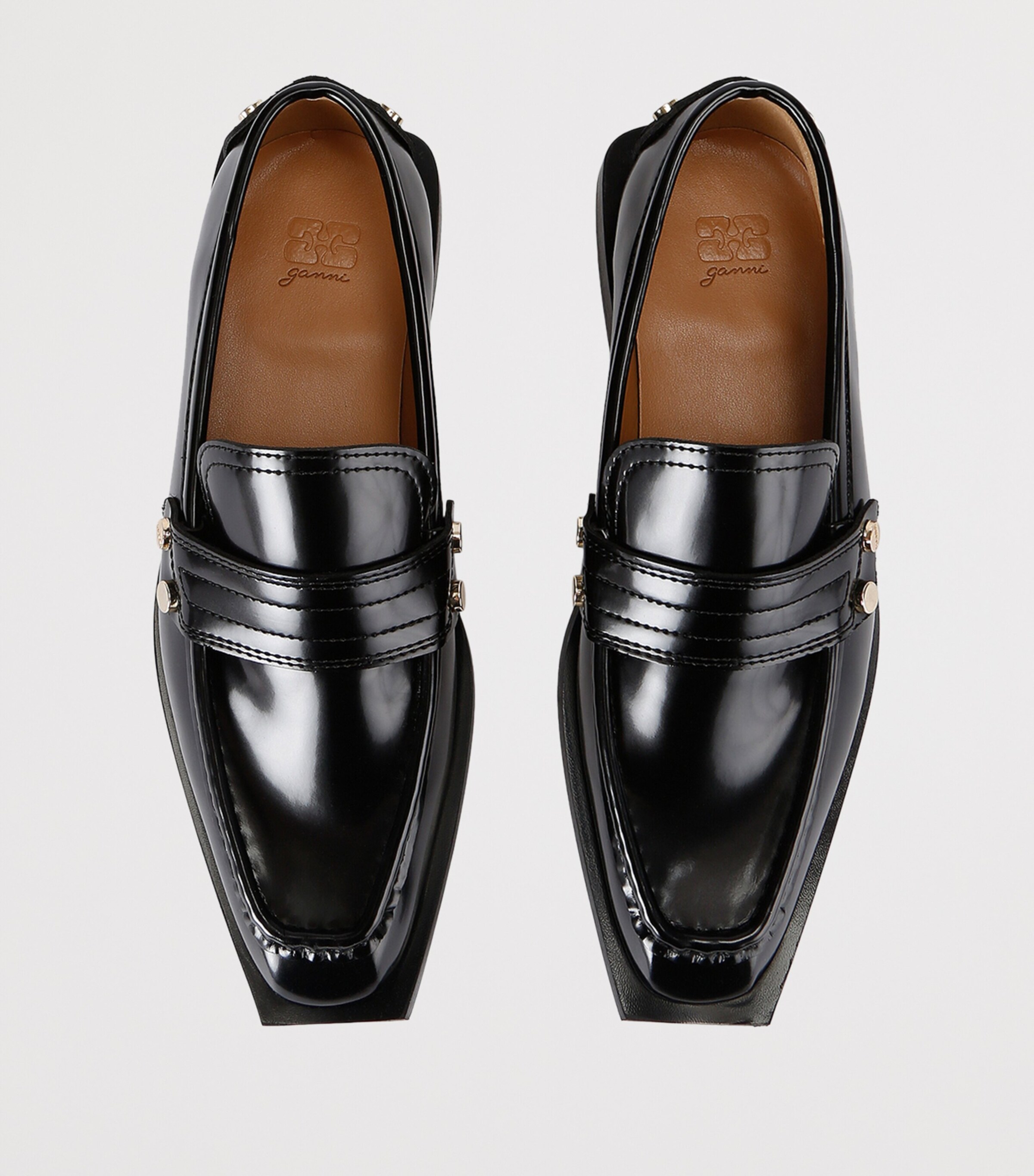 GANNI Black Studded Square-Toe Loafers | Harrods UK