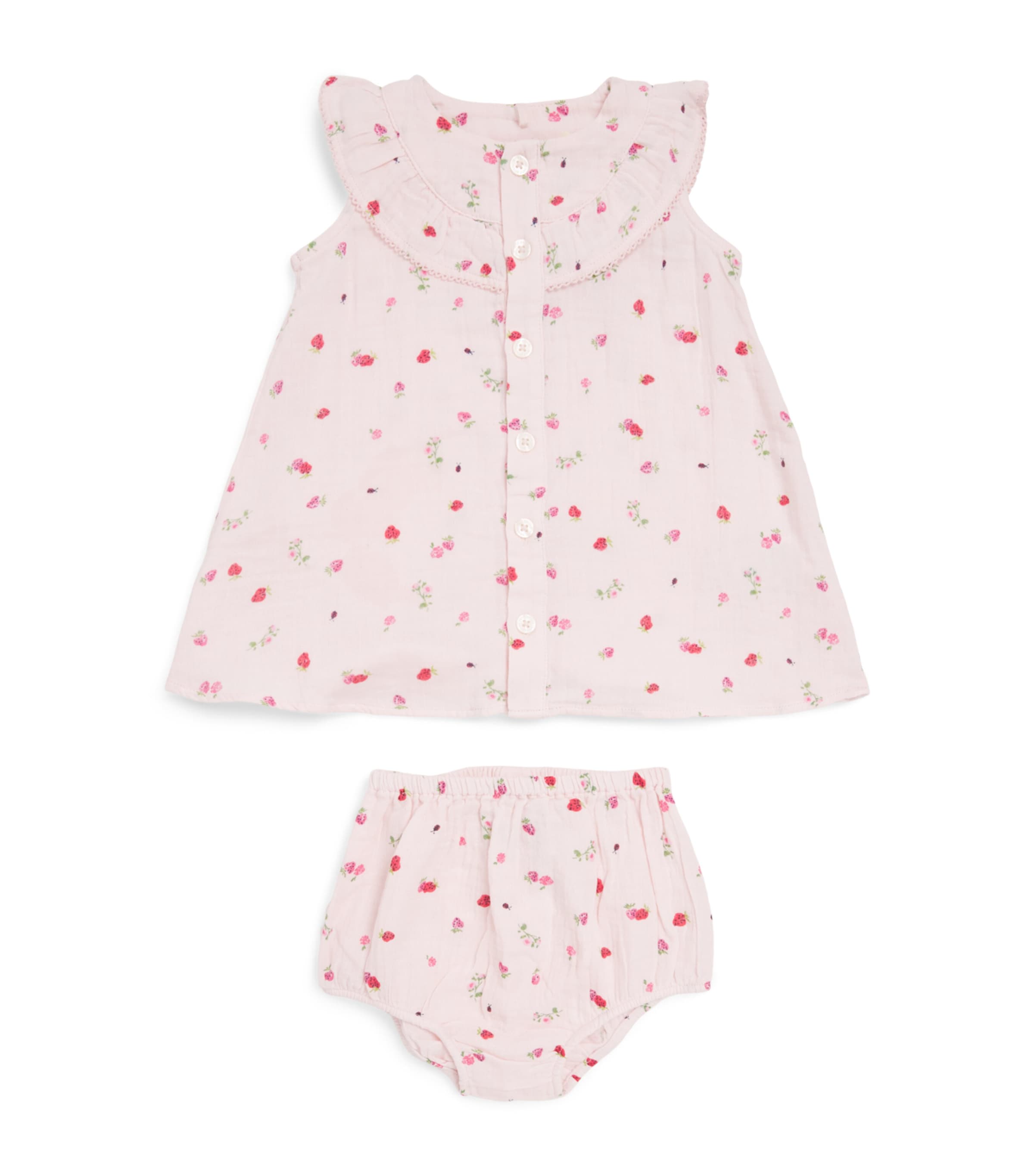 Petit Bateau Cotton Fruit and Floral Print Dress and Bloomers Set (3-18 Months) Barely/multico Image 1