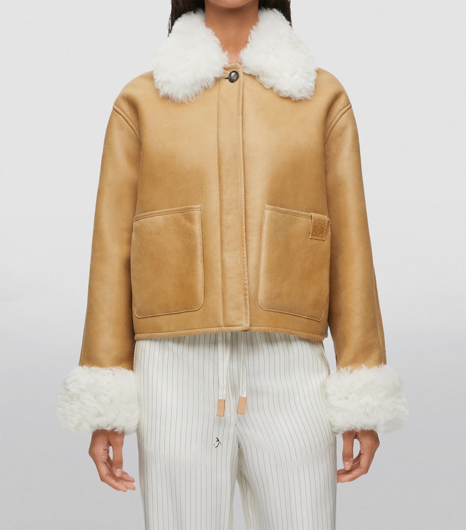 Shearling-Trim Leather Jacket WHITE/GOLD Image 3