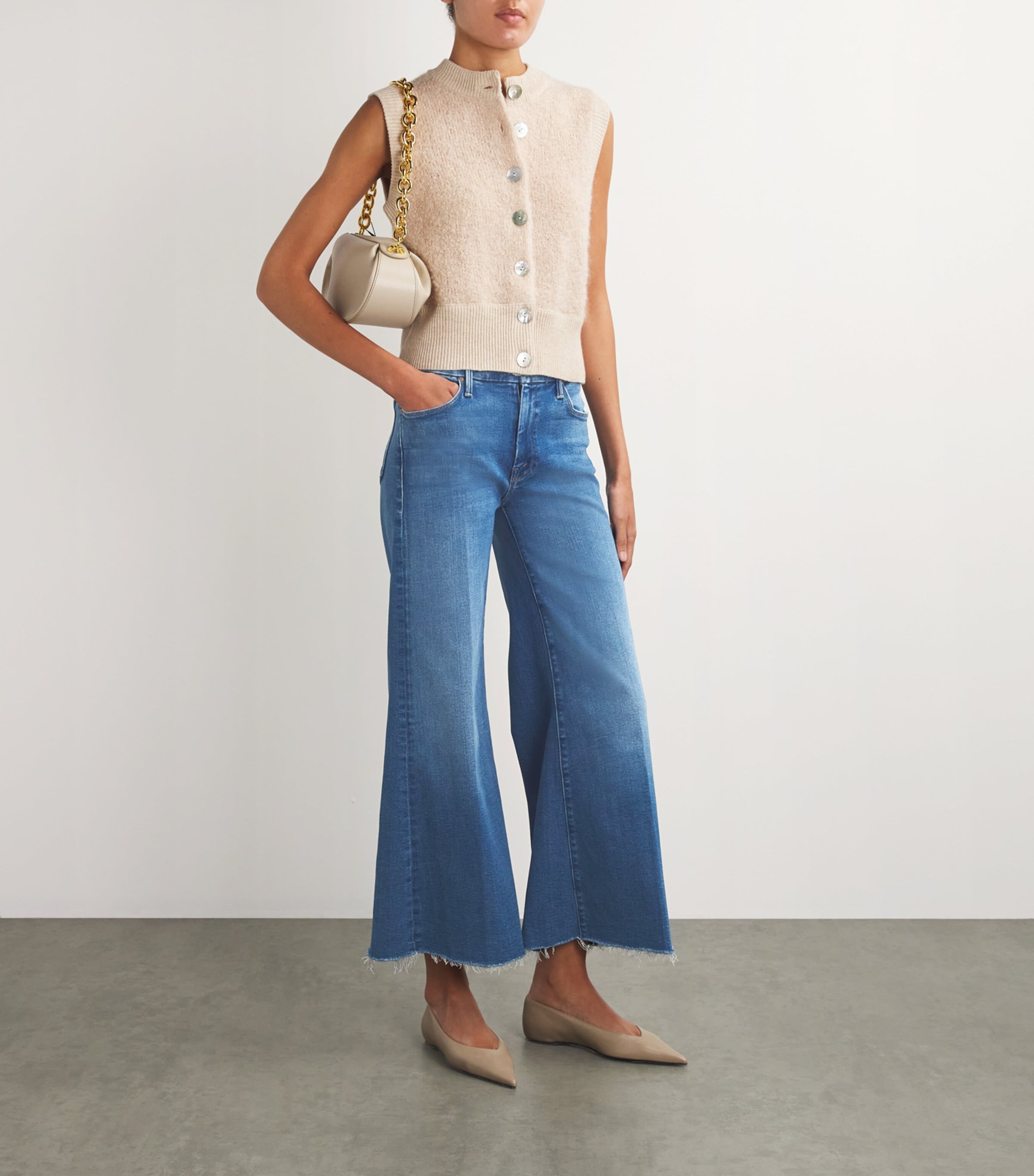 MOTHER Womens The Roller Fray Wide-Leg Jeans Work Hard Play Hard Image 2
