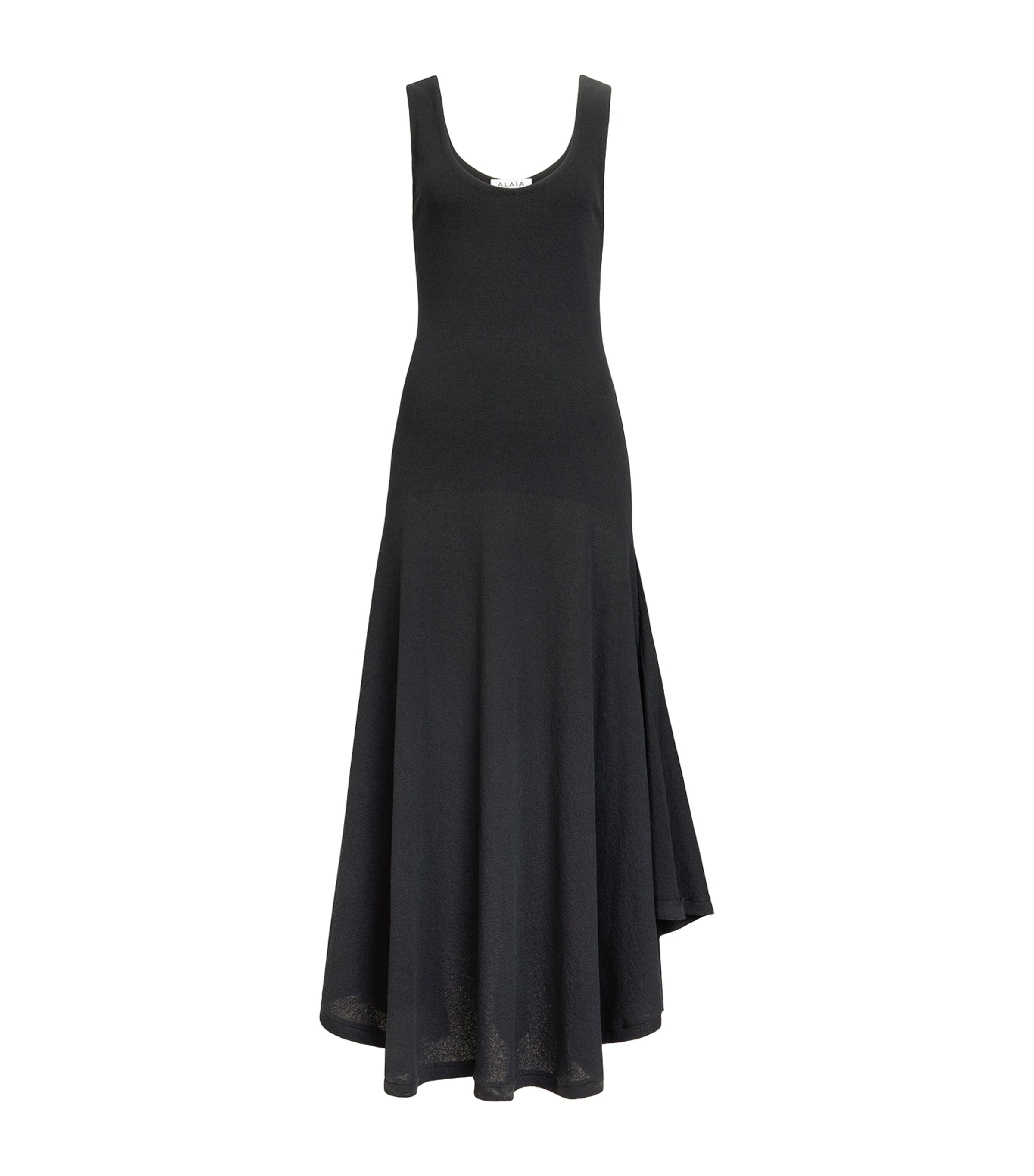 Alaïa Womens Crepe Asymmetric Midi Dress Black Image 1