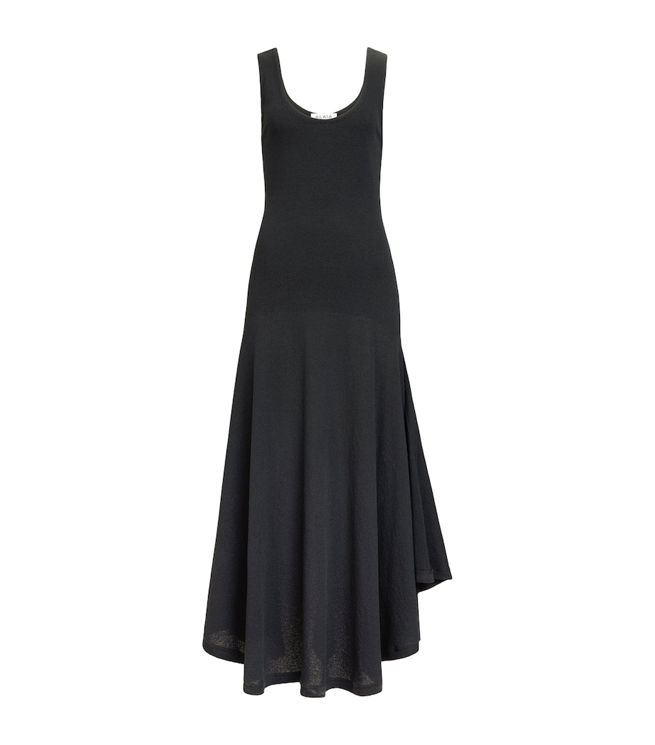 Alaïa Womens Crepe Asymmetric Midi Dress Black Image 1
