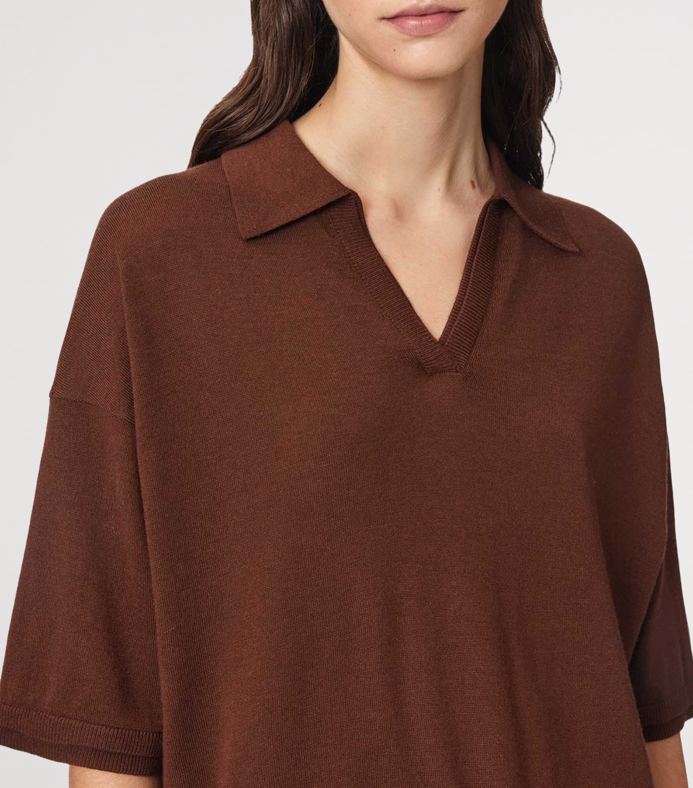AllSaints Womens Wool Bern Polo Shirt Hot Choc Brown Image 6